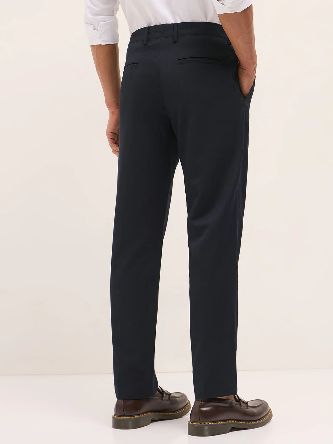 Men Navy Blue Solid Regular Fit Formal Trousers - Image 2
