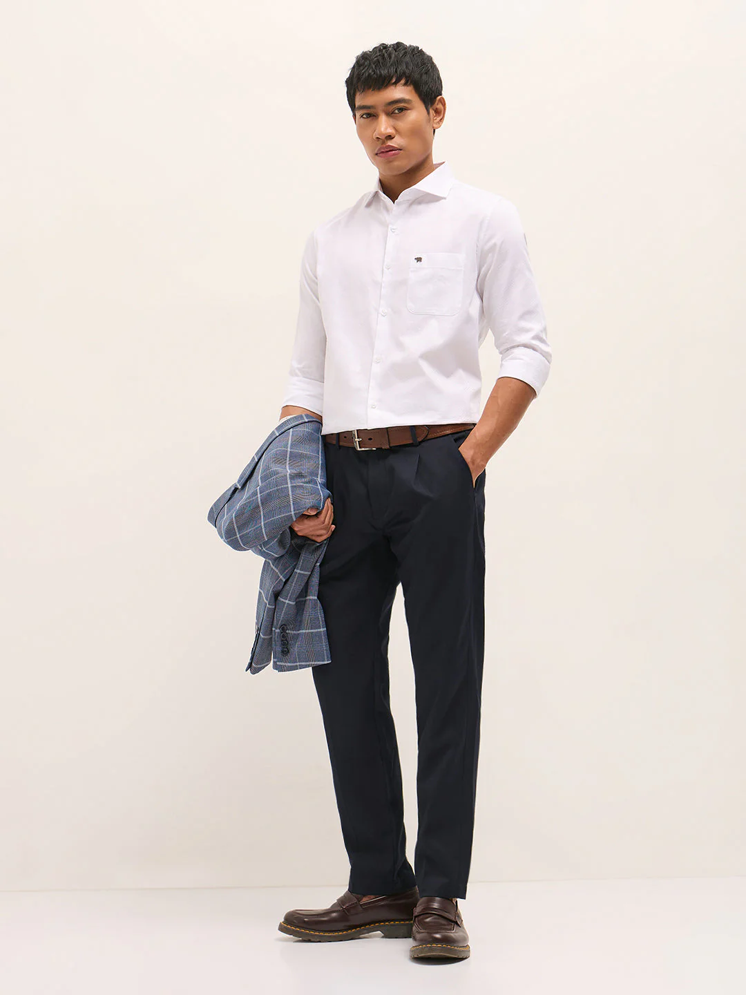 Men Navy Blue Solid Regular Fit Formal Trousers - Image 4