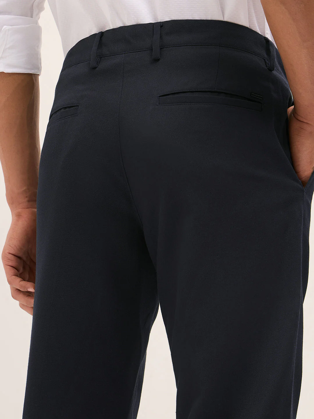 Men Navy Blue Solid Regular Fit Formal Trousers - Image 6