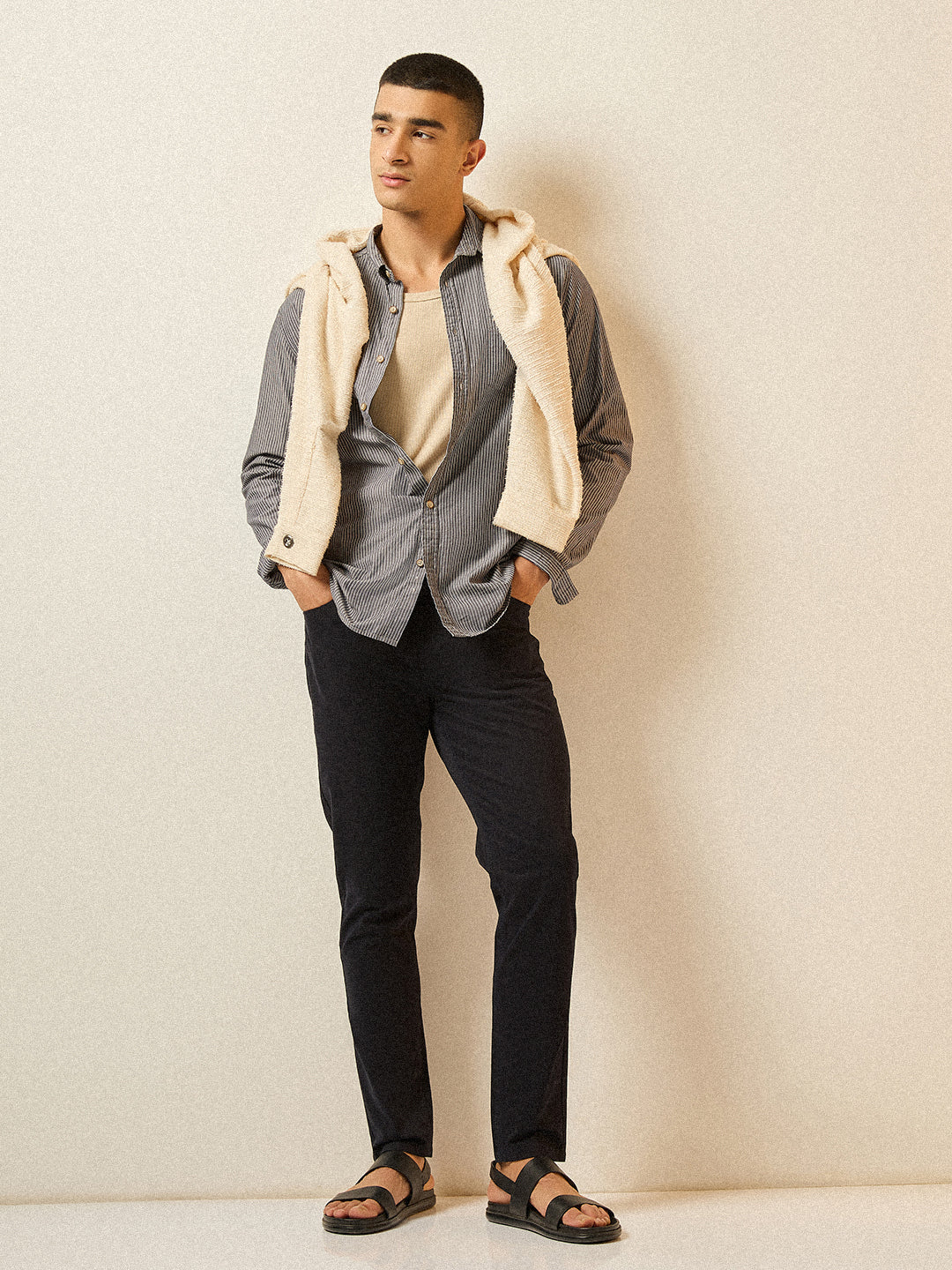 Men Navy Blue Solid Slim Fit Casual Chino Trouser - Image 6