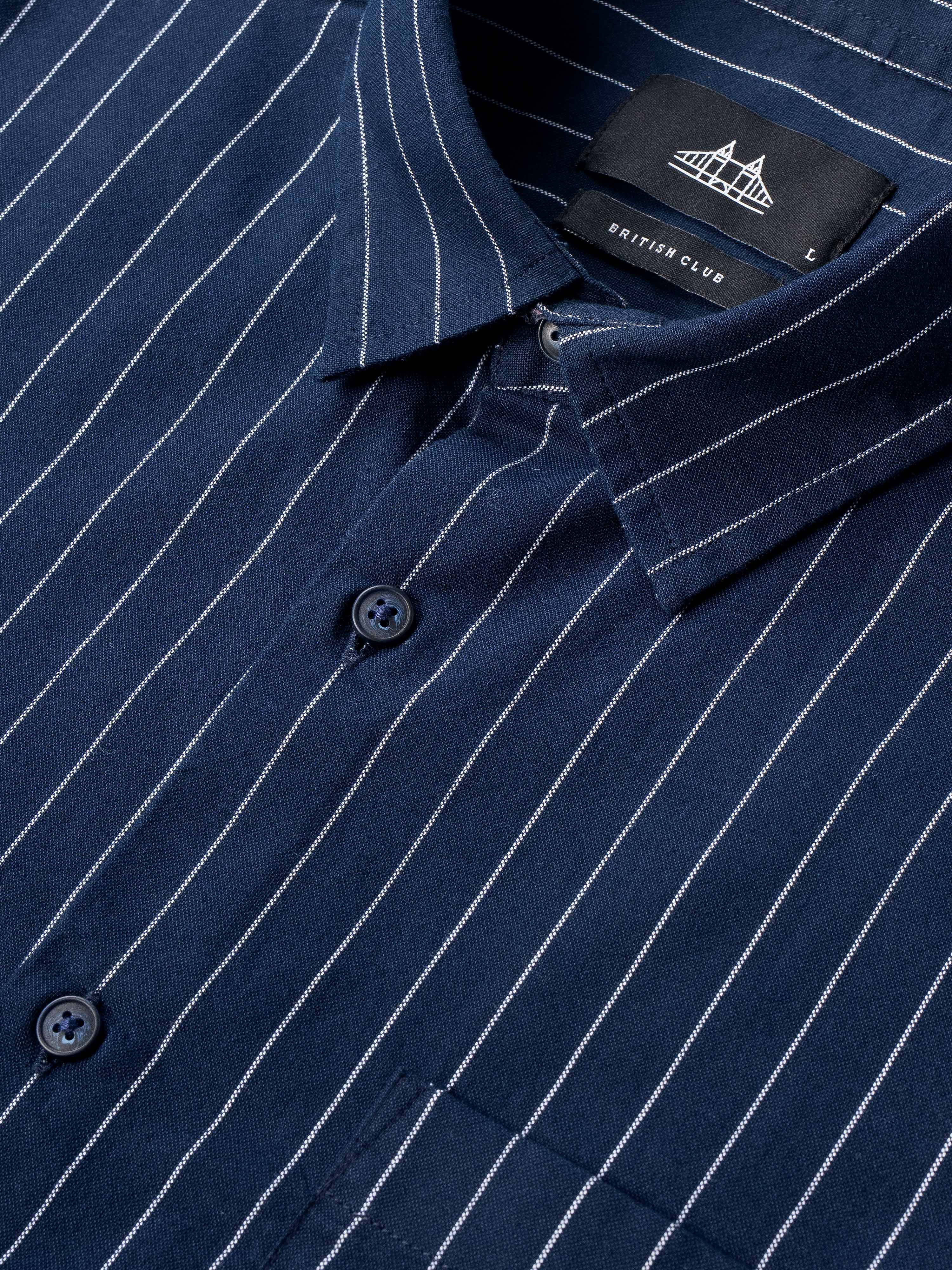 Men Navy Blue Striped Shirt - Image 7