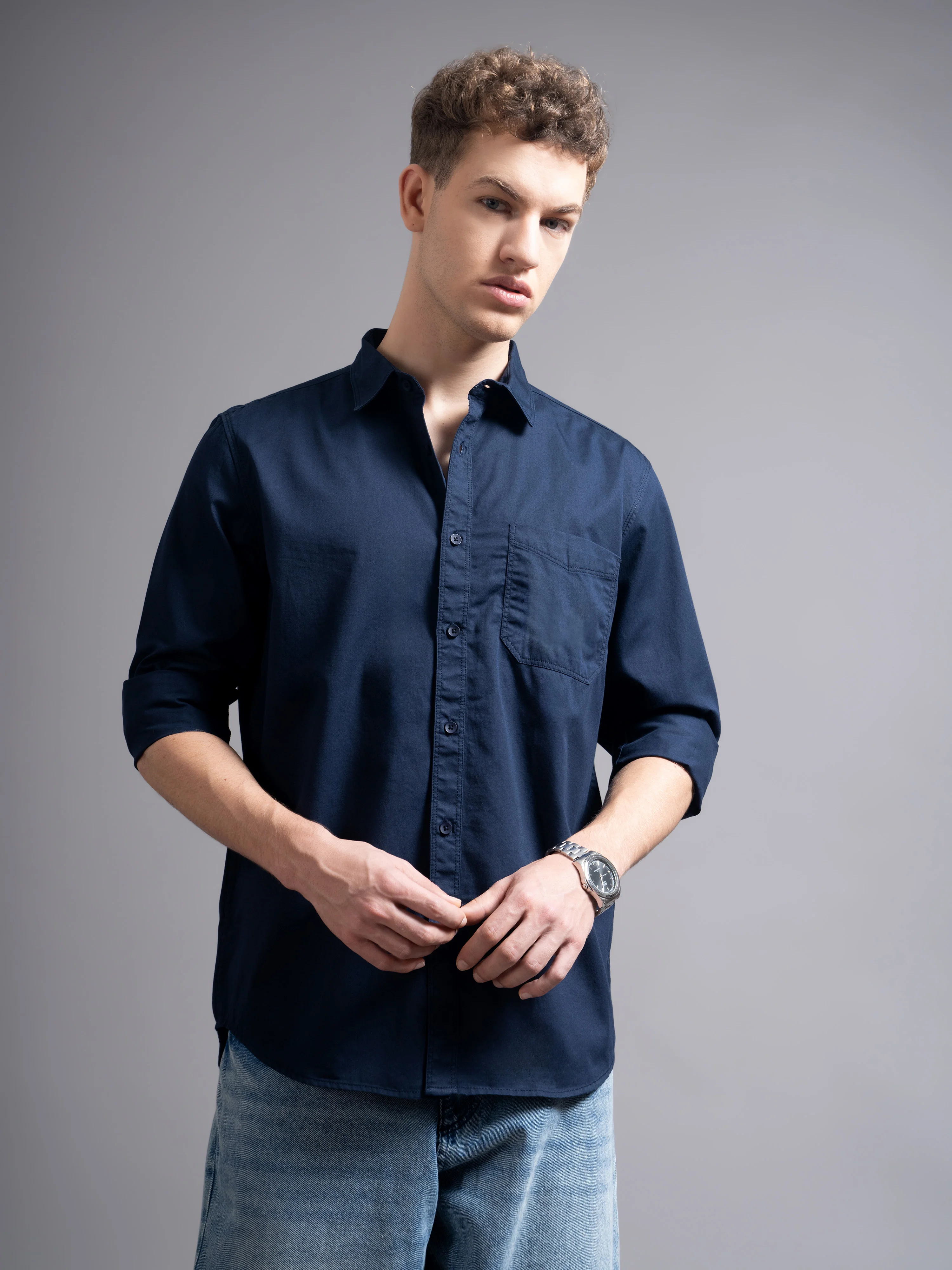 Men Navy Blue Twill Shirt