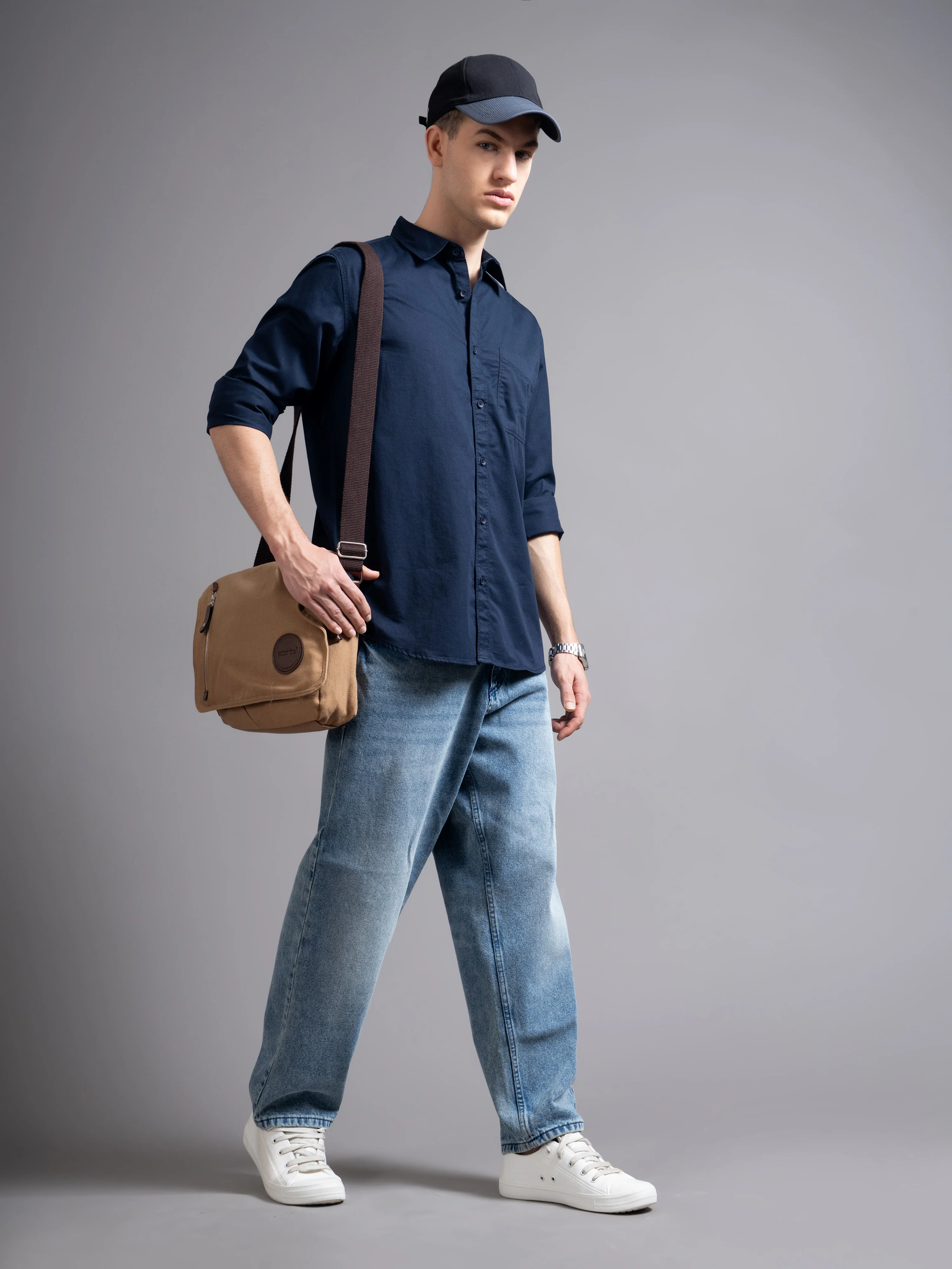 Men Navy Blue Twill Shirt - Image 2