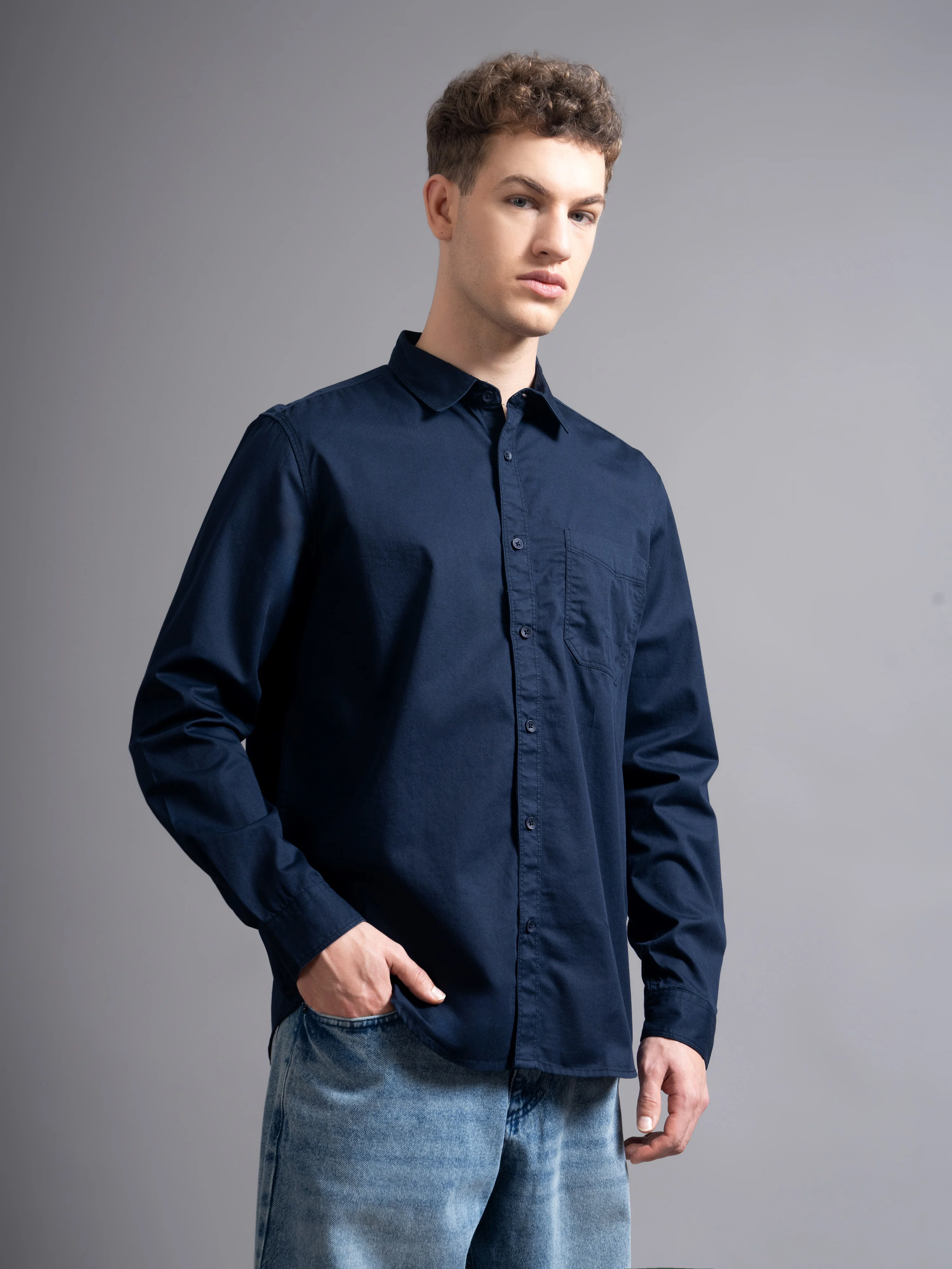 Men Navy Blue Twill Shirt - Image 3