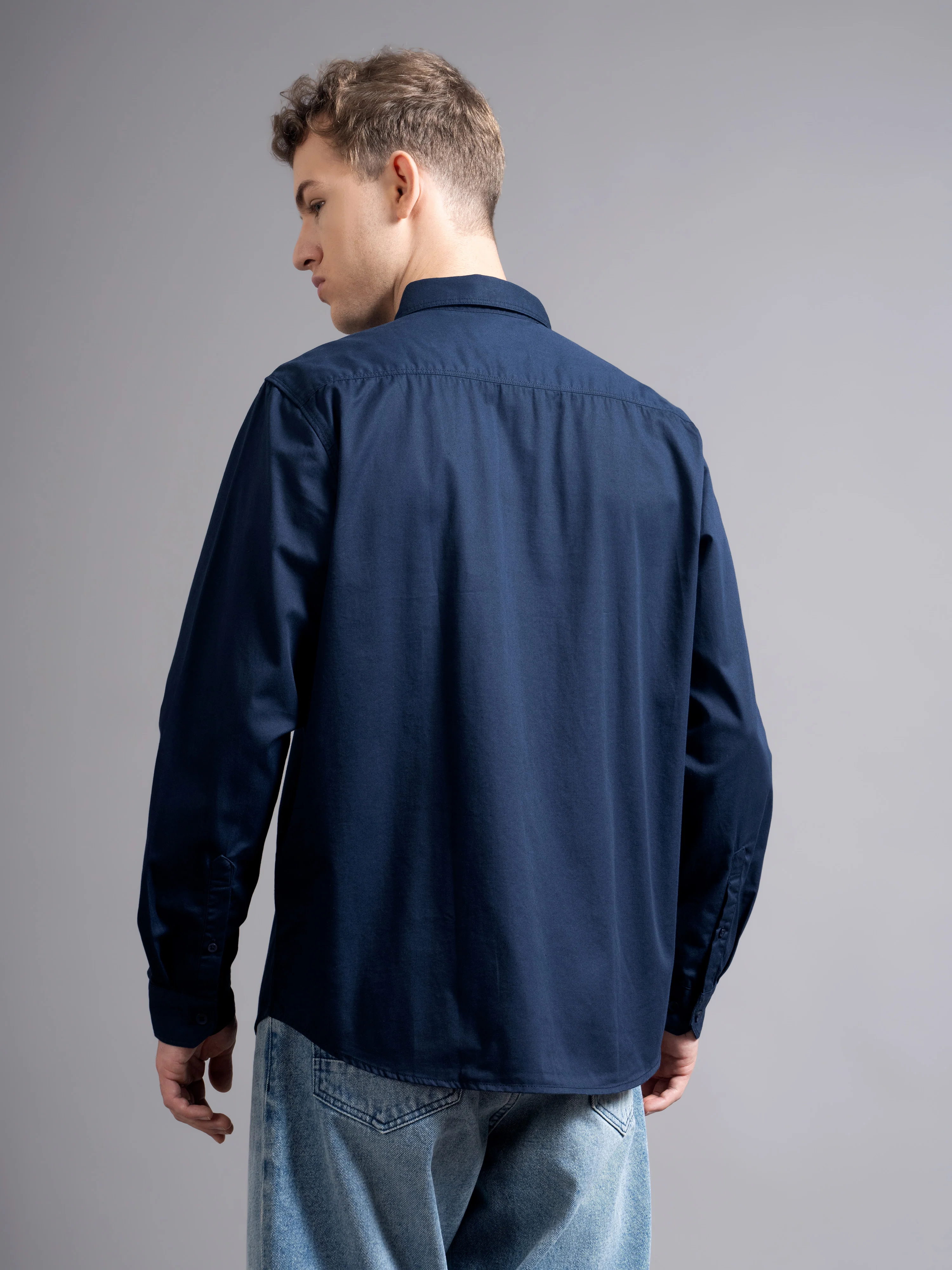Men Navy Blue Twill Shirt - Image 4