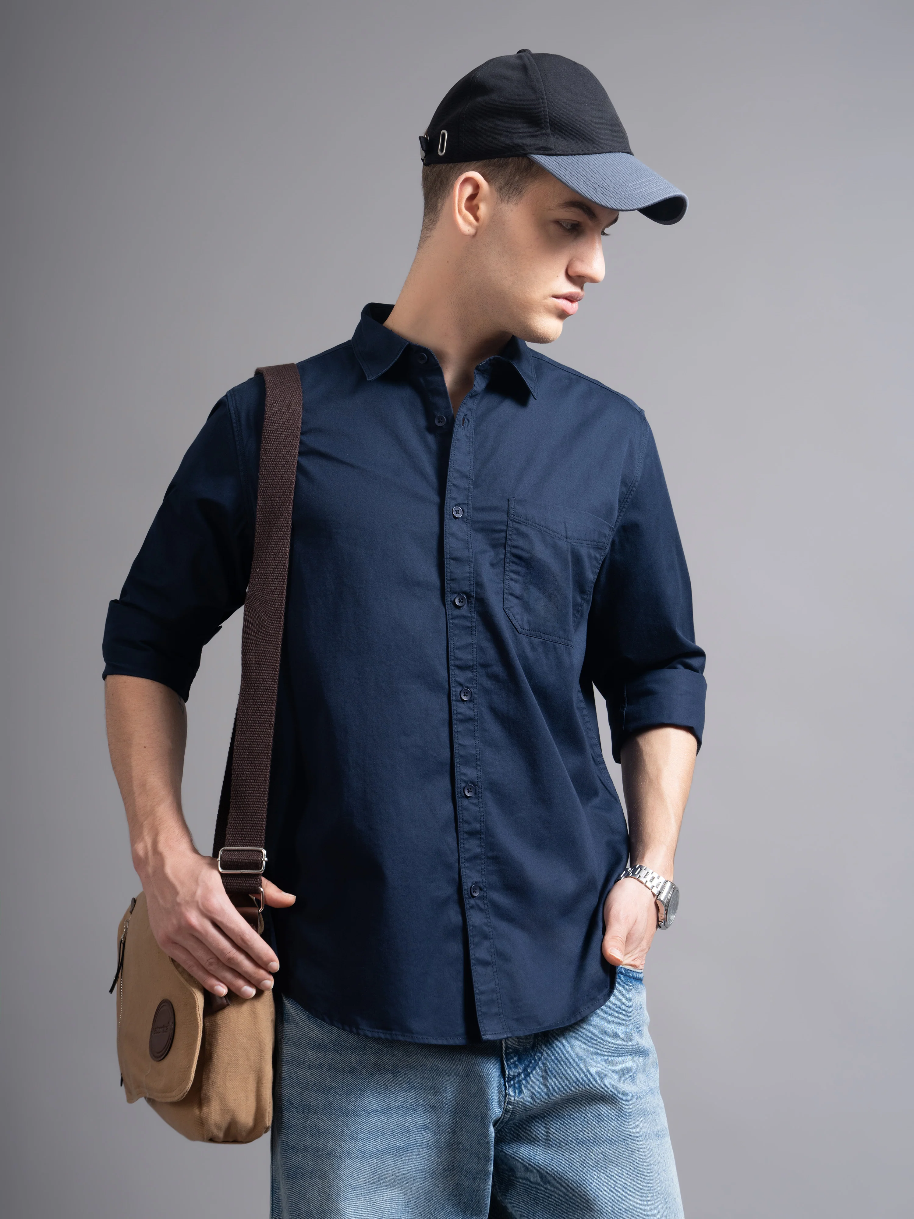 Men Navy Blue Twill Shirt - Image 6