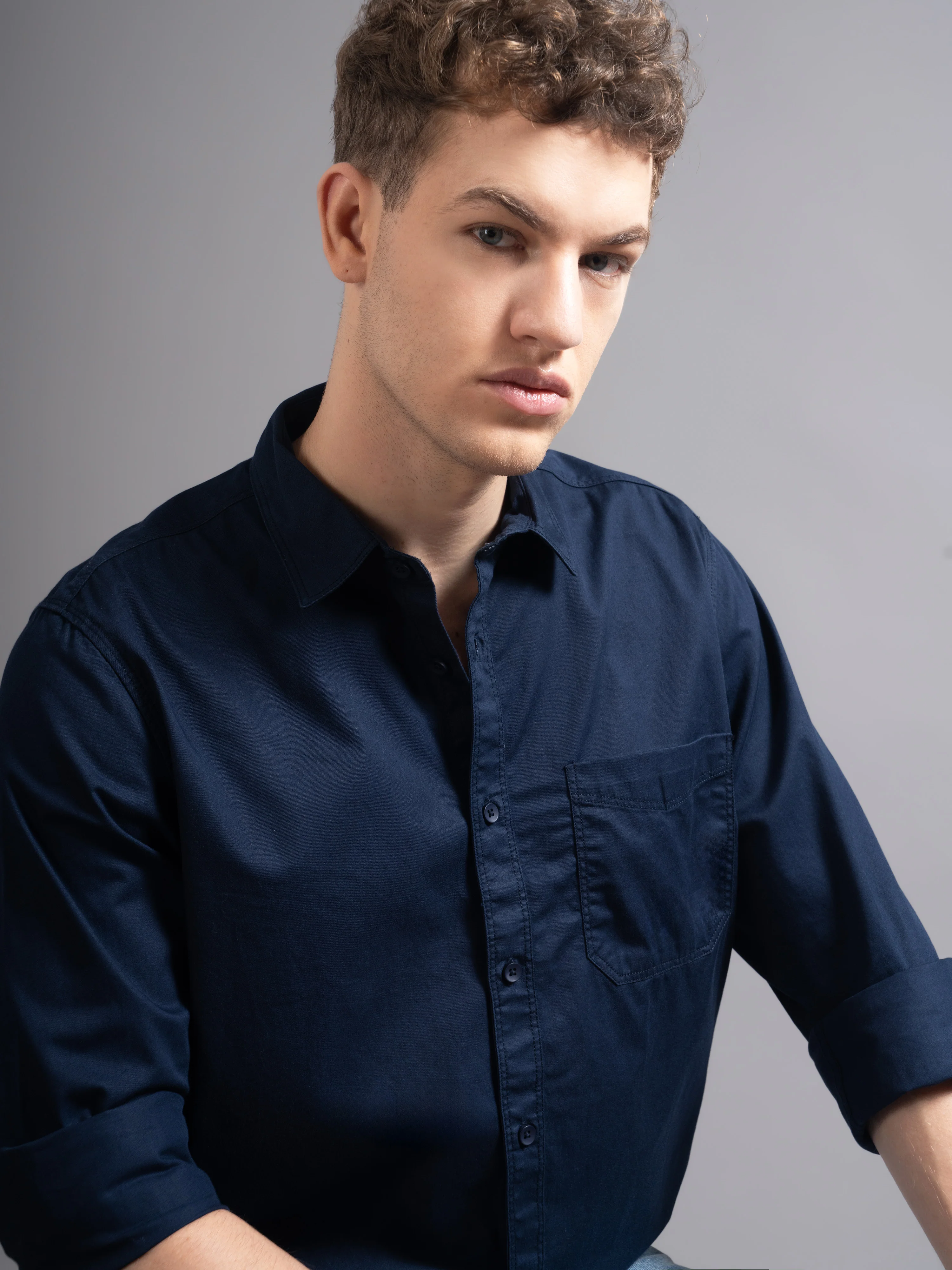 Men Navy Blue Twill Shirt - Image 8