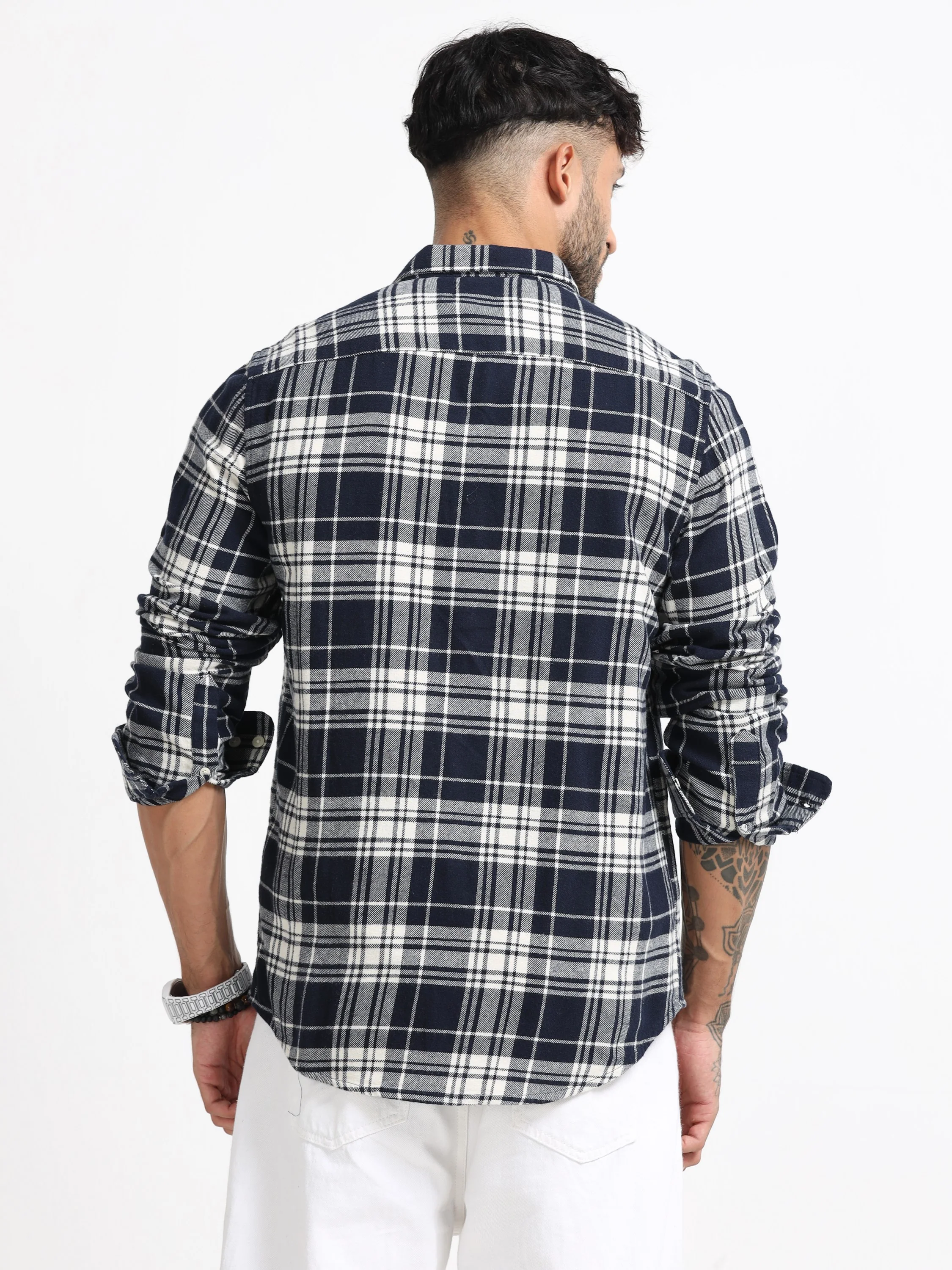 Men Navy & White Check Shirt - Image 3
