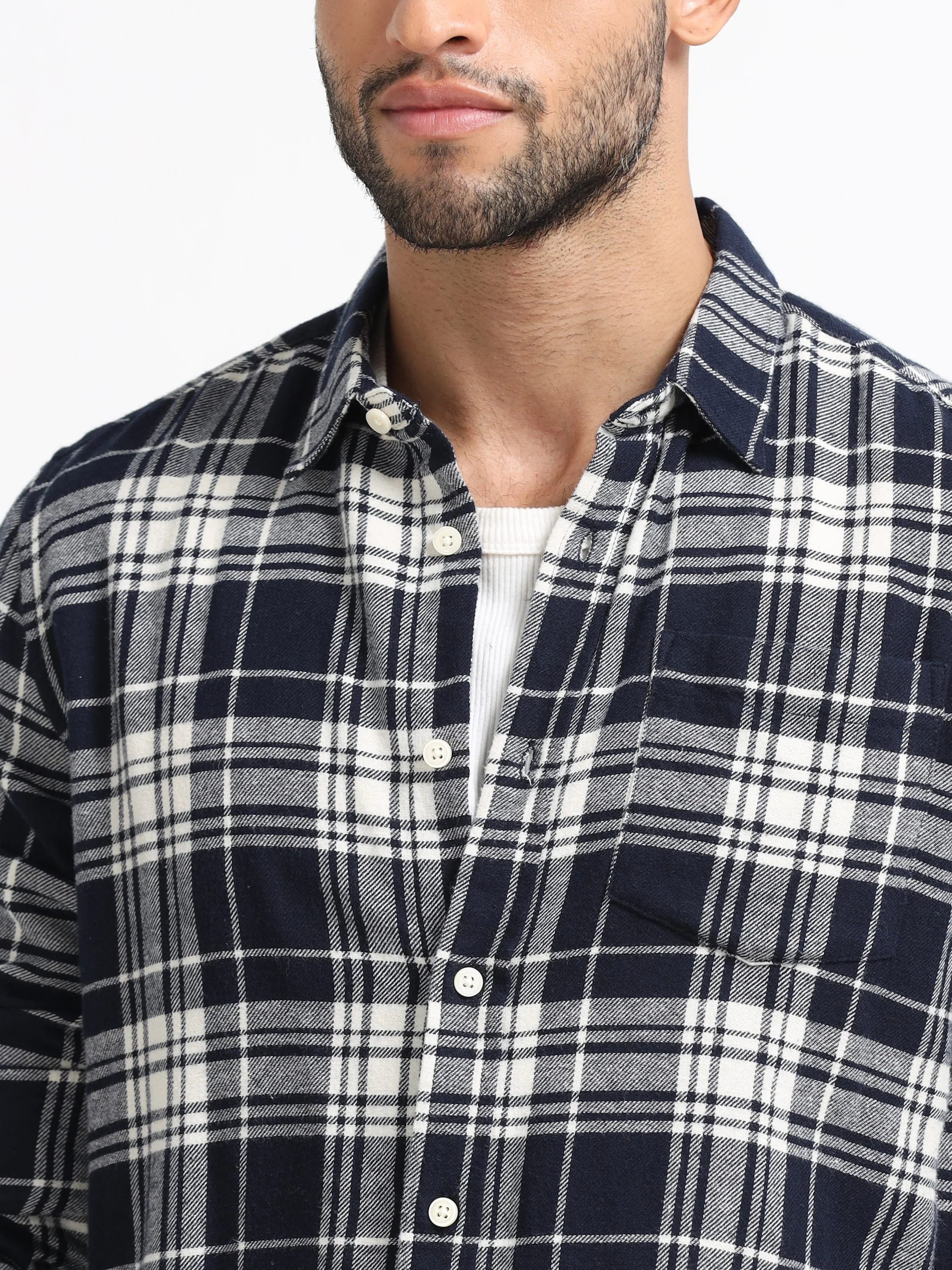 Men Navy & White Check Shirt - Image 5