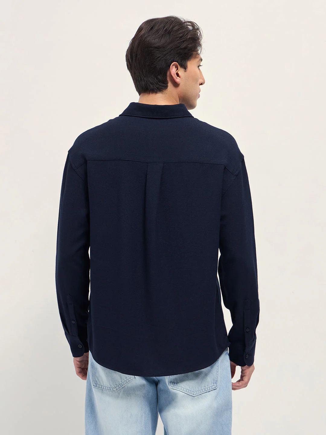 Men Navy Blue Woven Textured Relaxed Fit Casual Shirt - Image 2