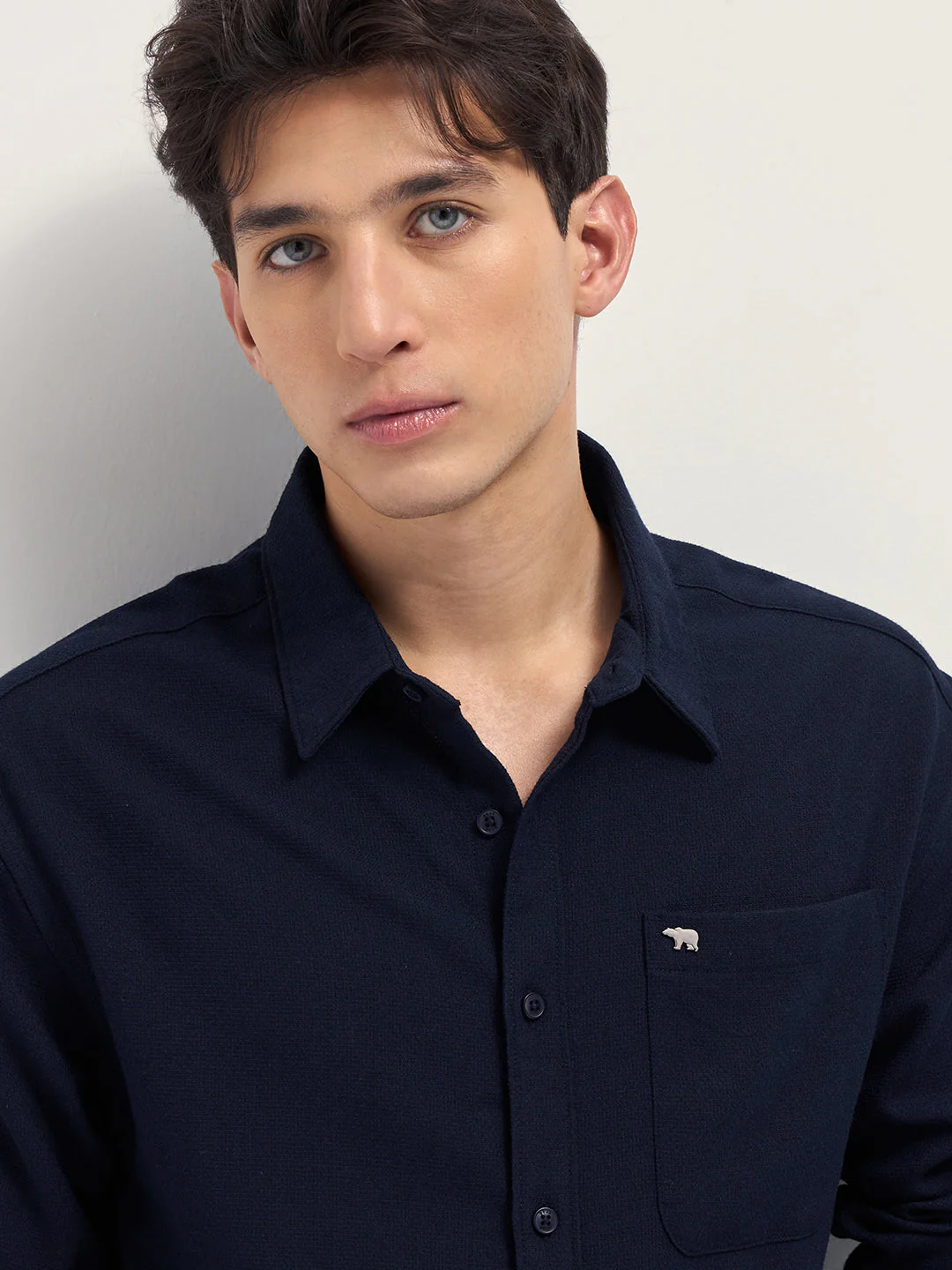 Men Navy Blue Woven Textured Relaxed Fit Casual Shirt - Image 5