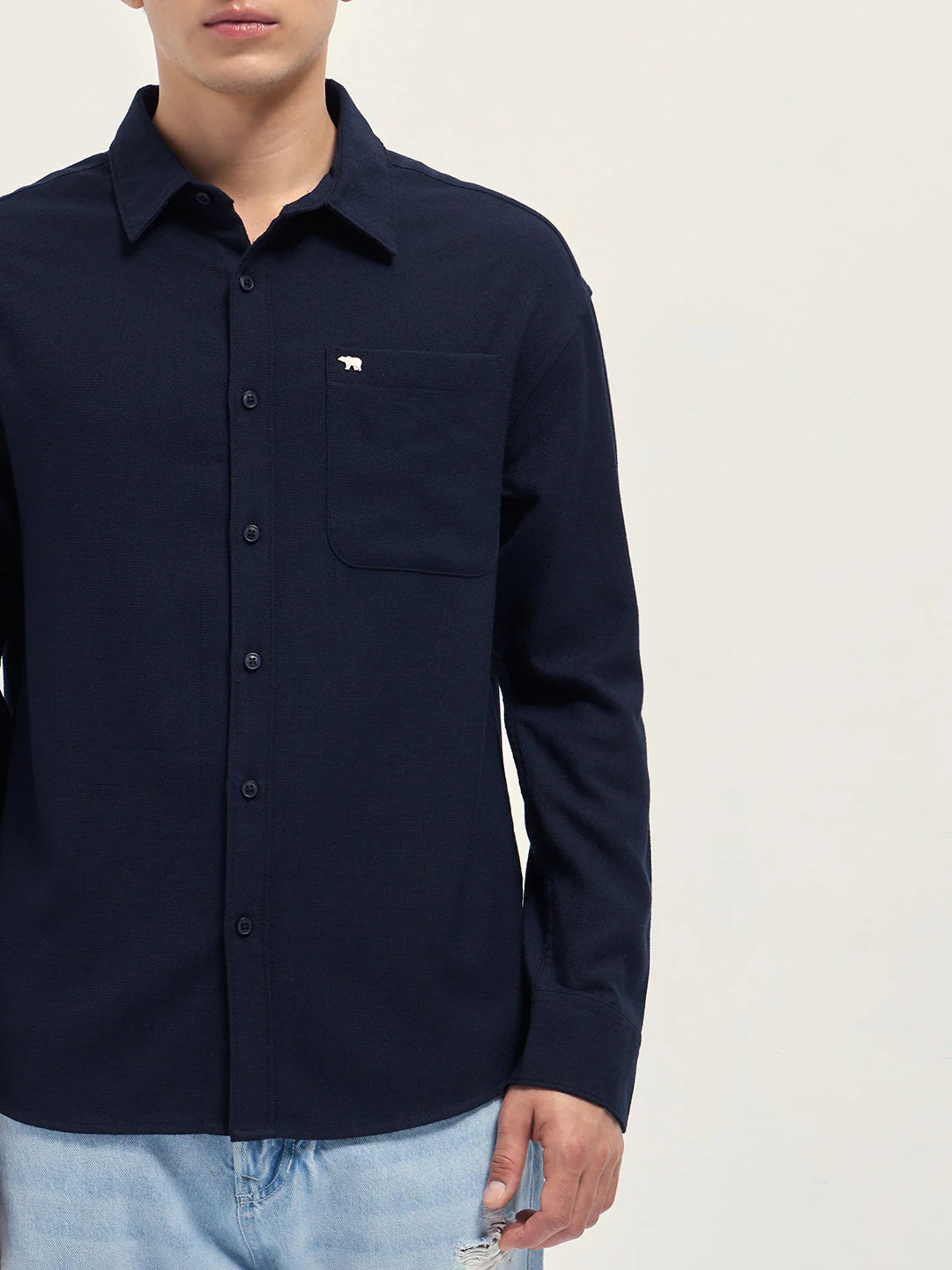 Men Navy Blue Woven Textured Relaxed Fit Casual Shirt - Image 7