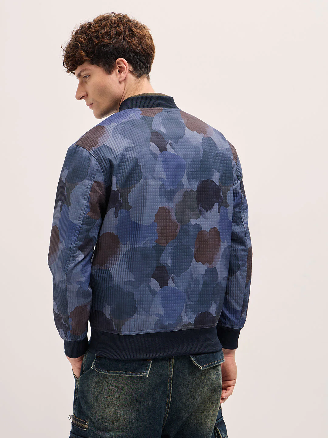 Men Navy Camouflage Bomber Jacket - Image 2