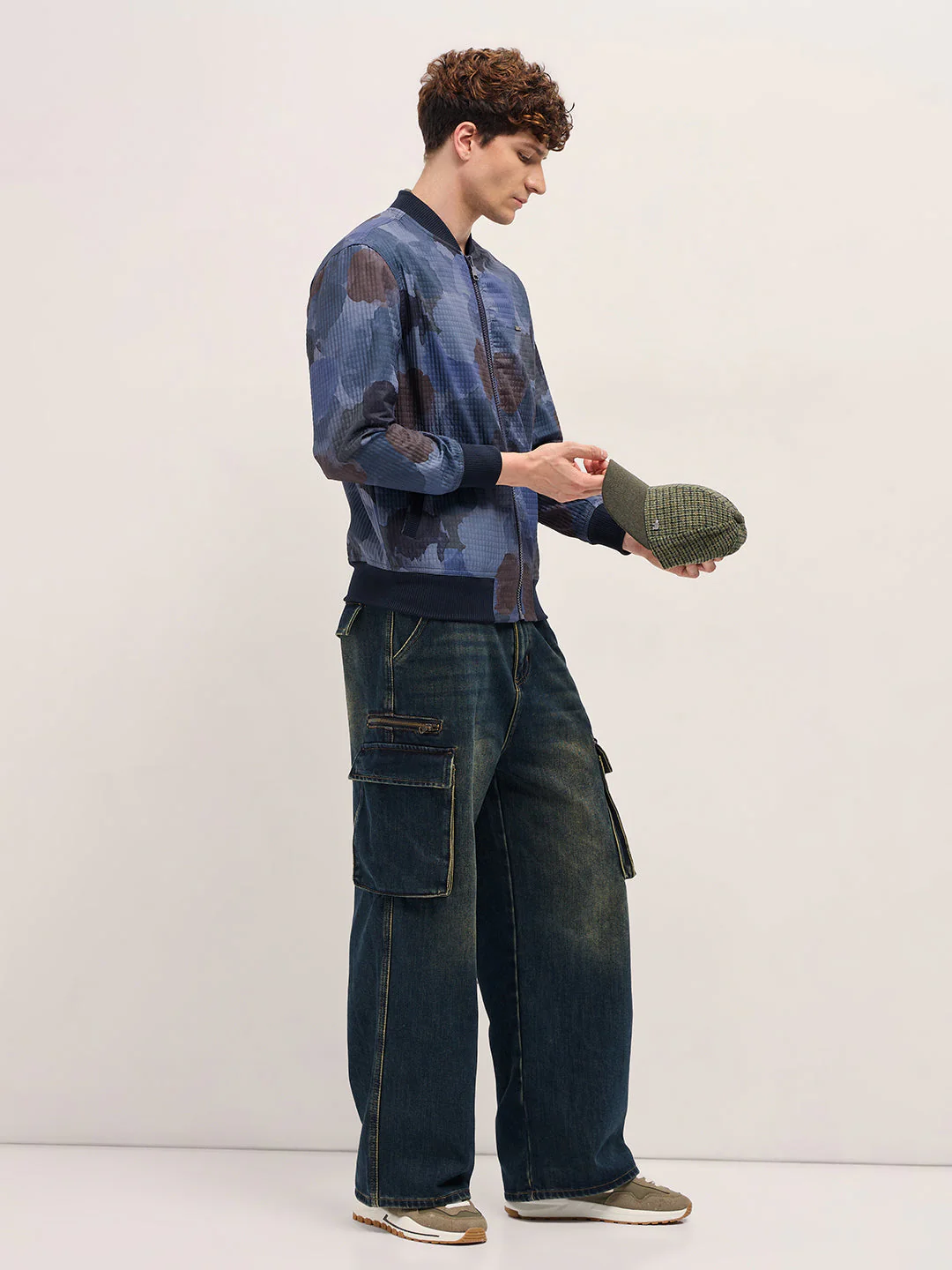 Men Navy Camouflage Bomber Jacket - Image 3