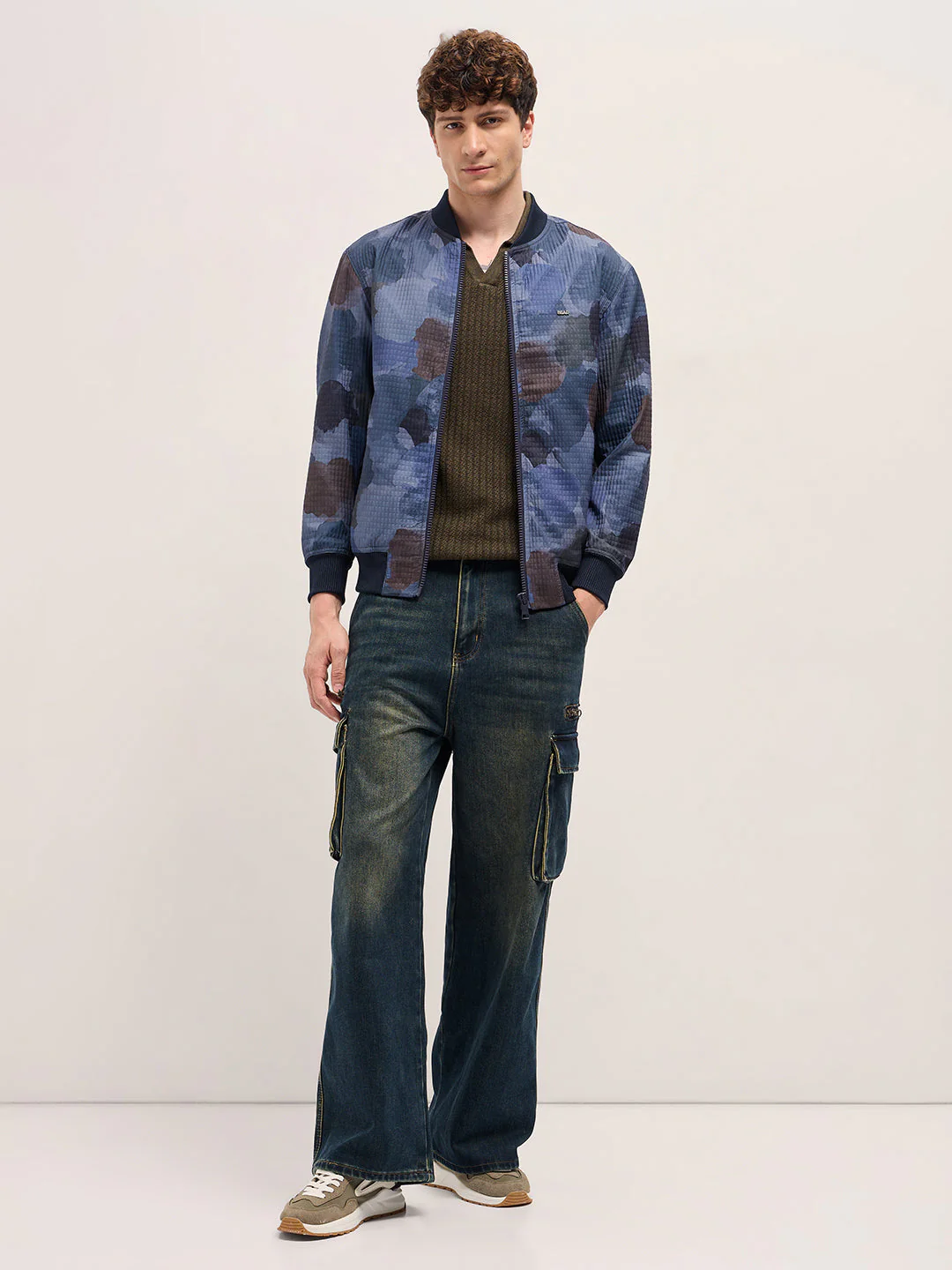 Men Navy Camouflage Bomber Jacket - Image 4