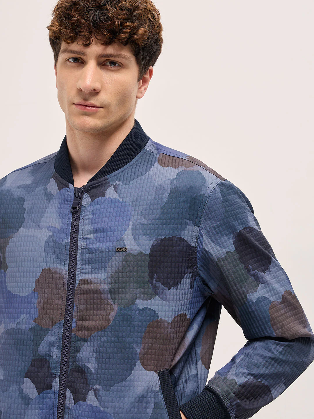 Men Navy Camouflage Bomber Jacket - Image 5