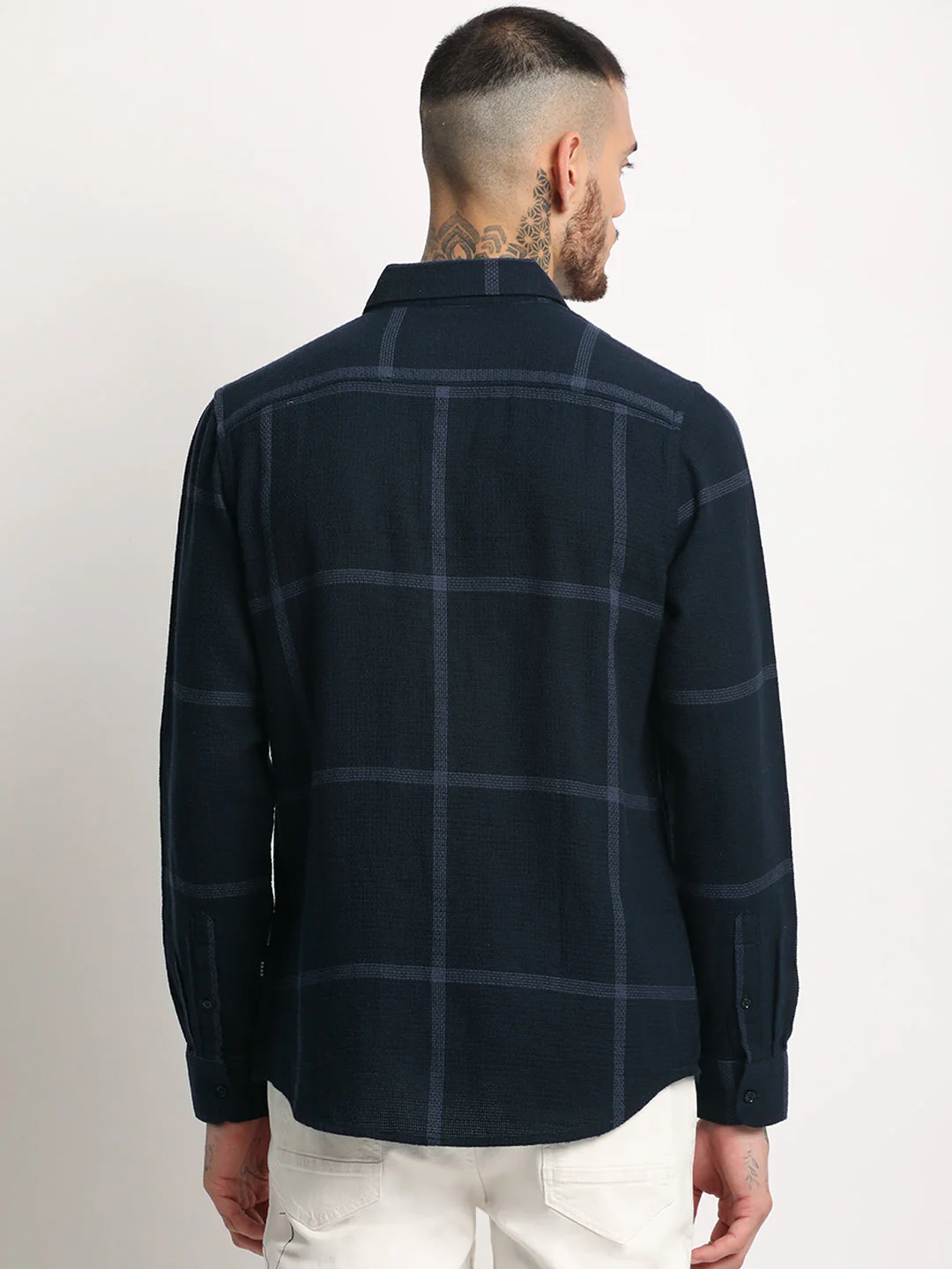 Men  Navy Checked Casual Shirt - Image 4