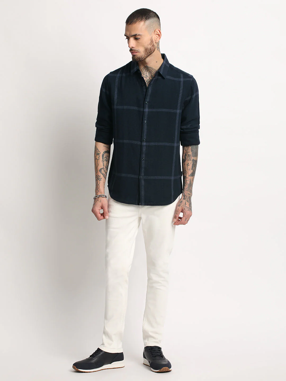 Men  Navy Checked Casual Shirt - Image 5