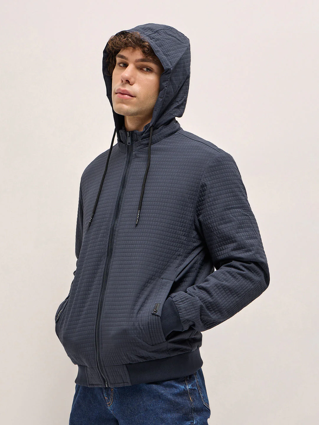 Men Navy Checked Jacket - Image 3