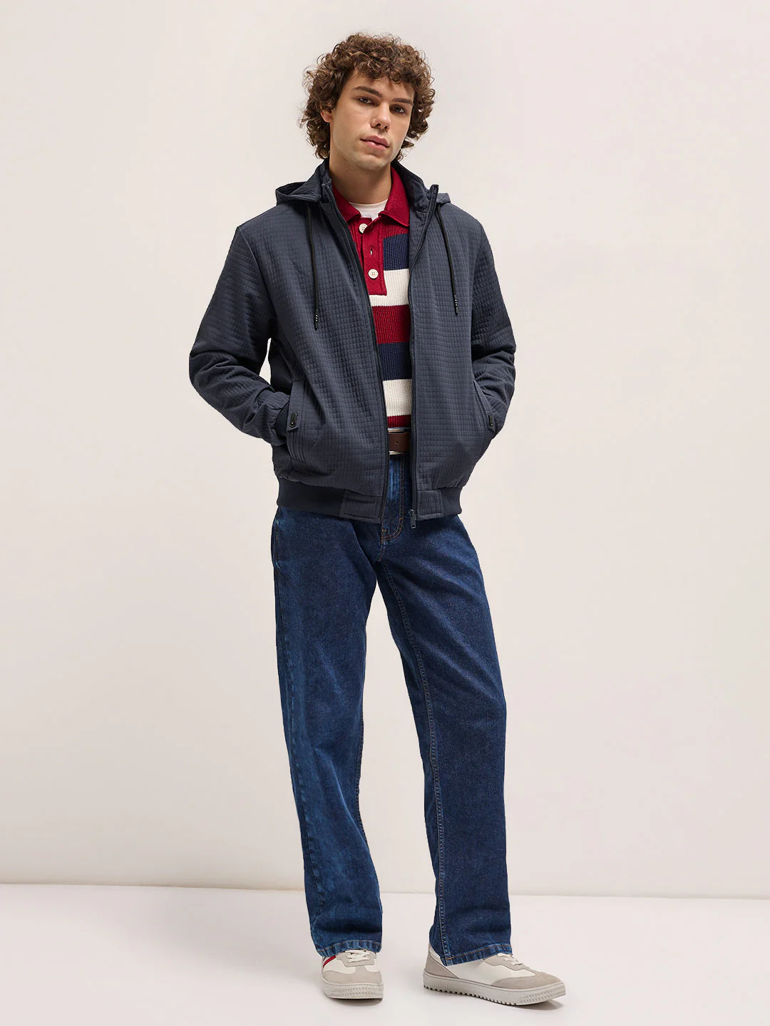 Men Navy Checked Jacket - Image 4