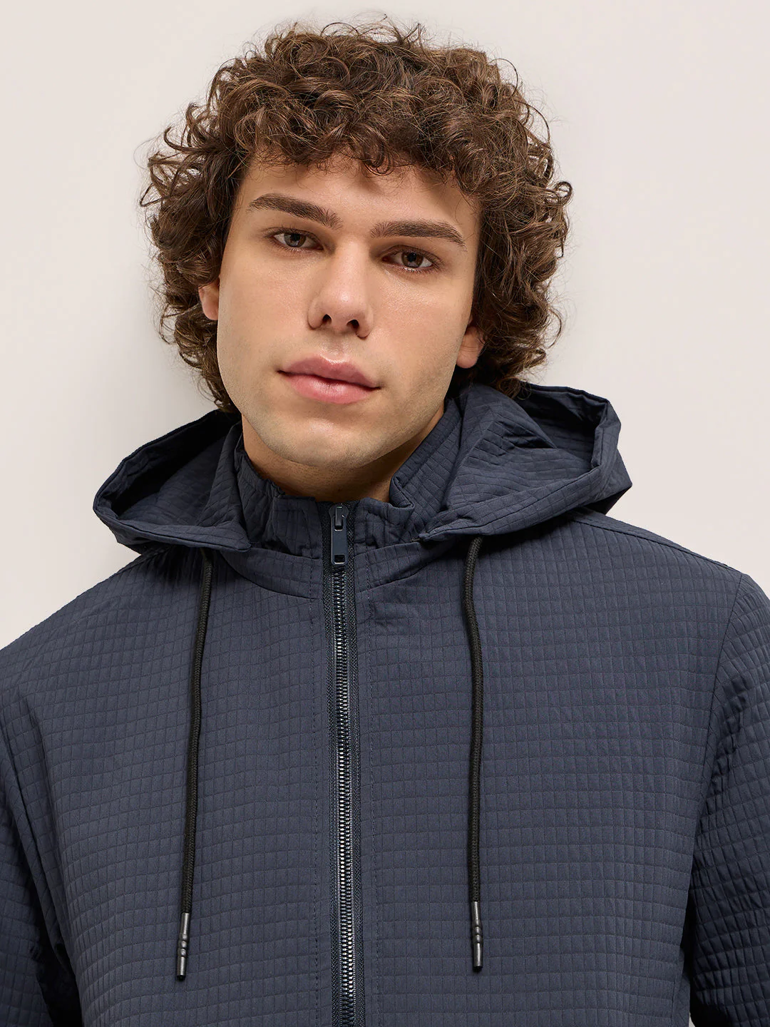 Men Navy Checked Jacket - Image 5