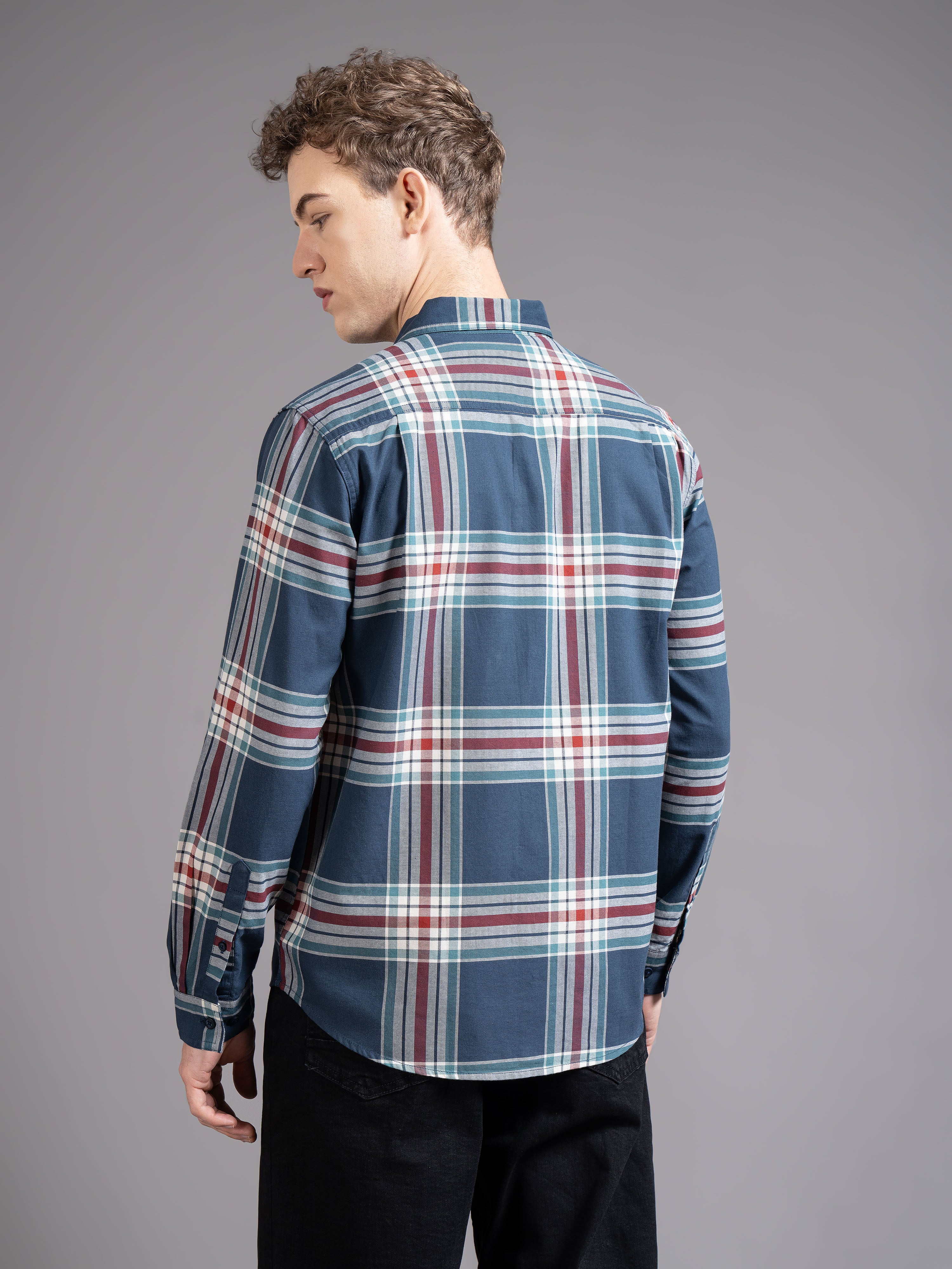 Men Navy Checked Shirt - Image 2