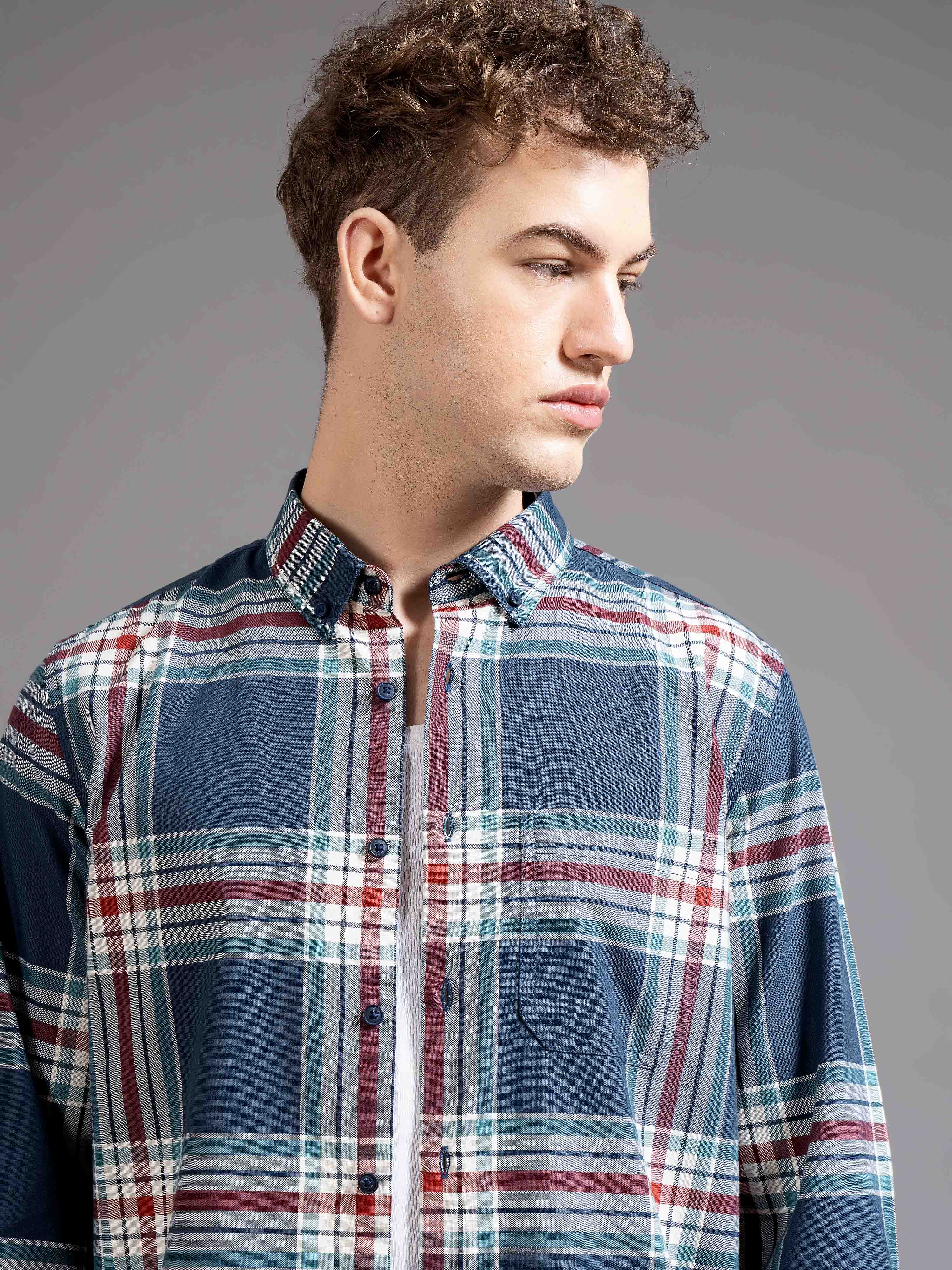 Men Navy Checked Shirt - Image 5