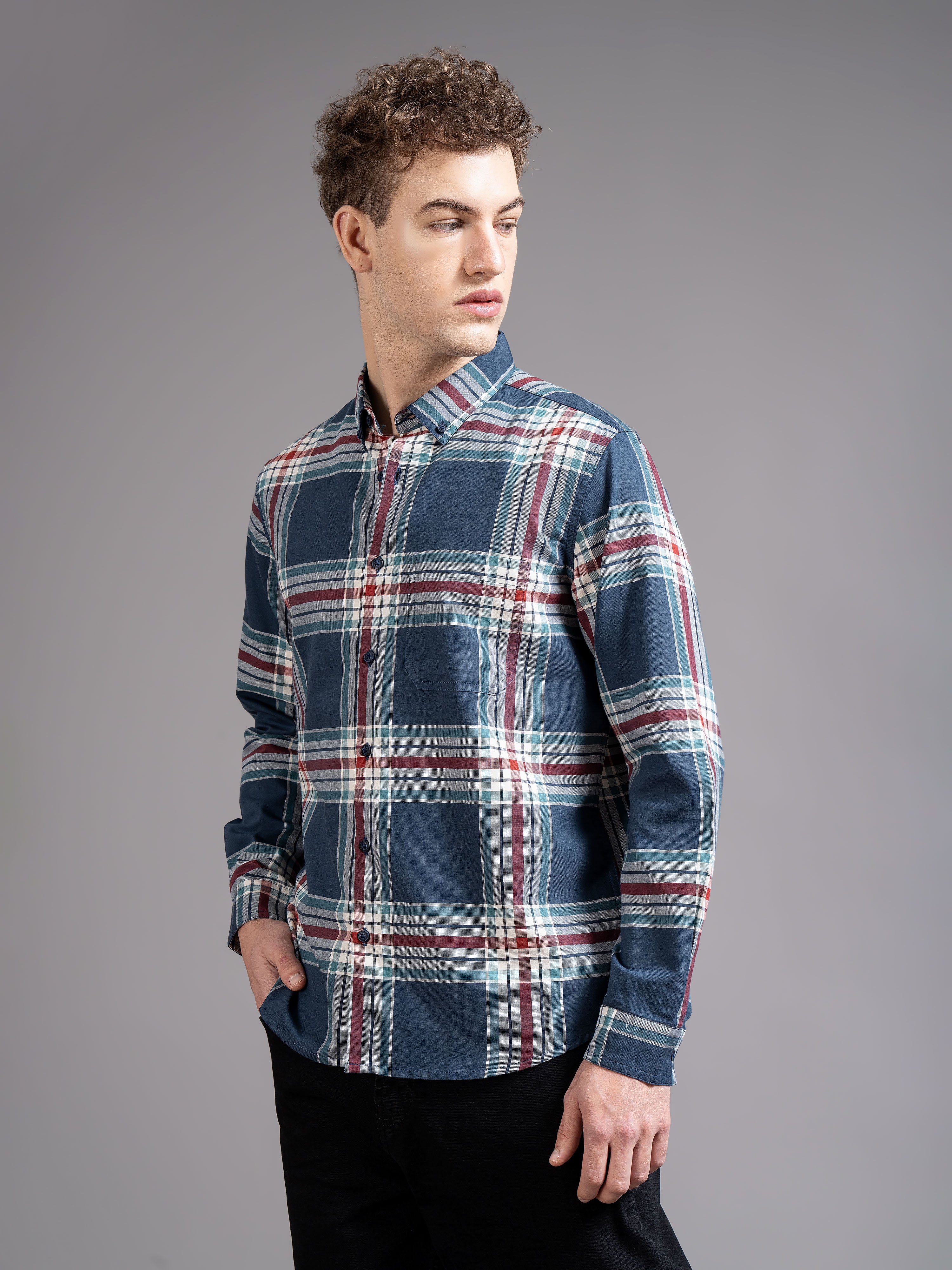 Men Navy Checked Shirt - Image 6