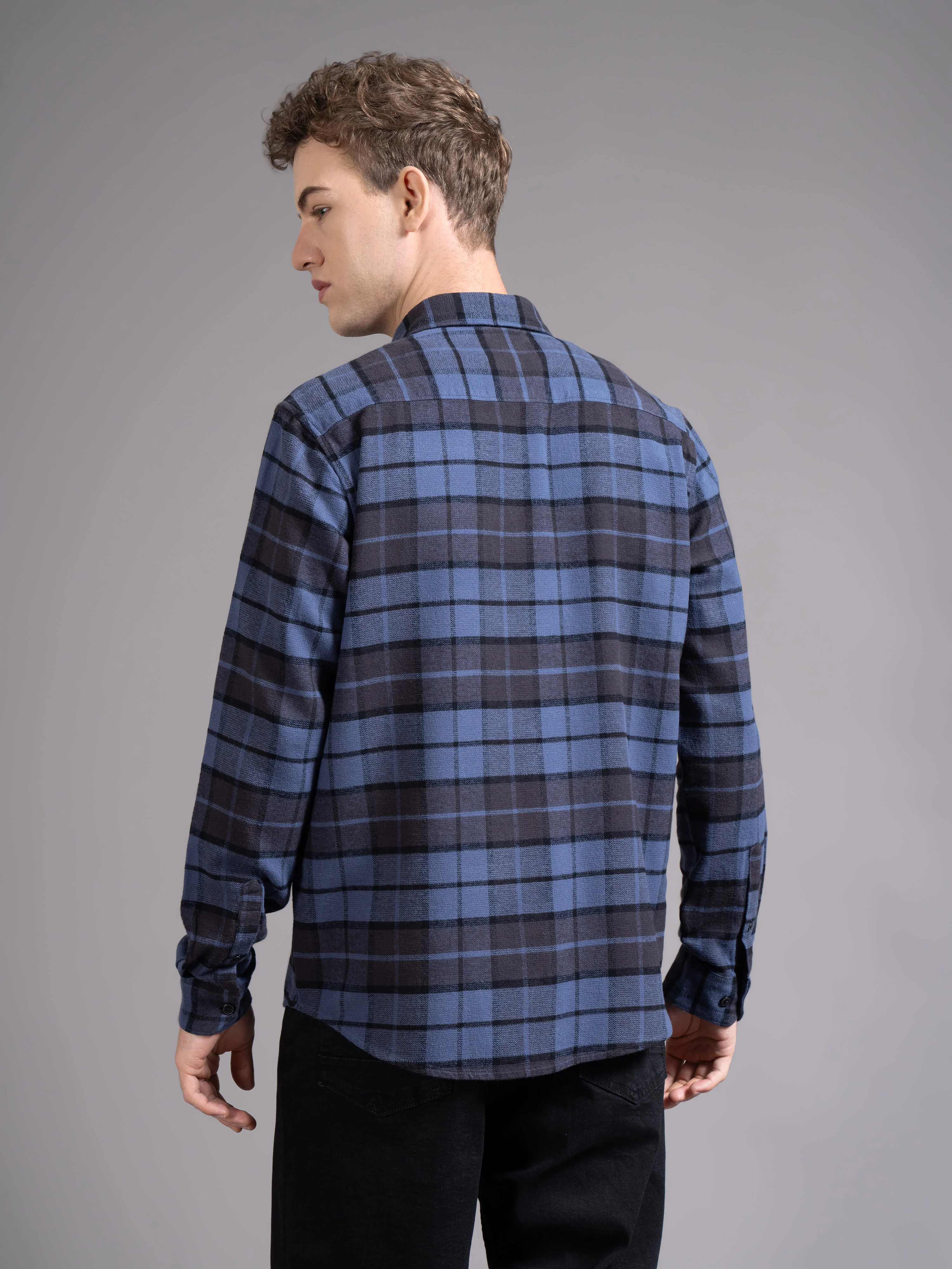 Men Navy Checked Shirt - Image 2