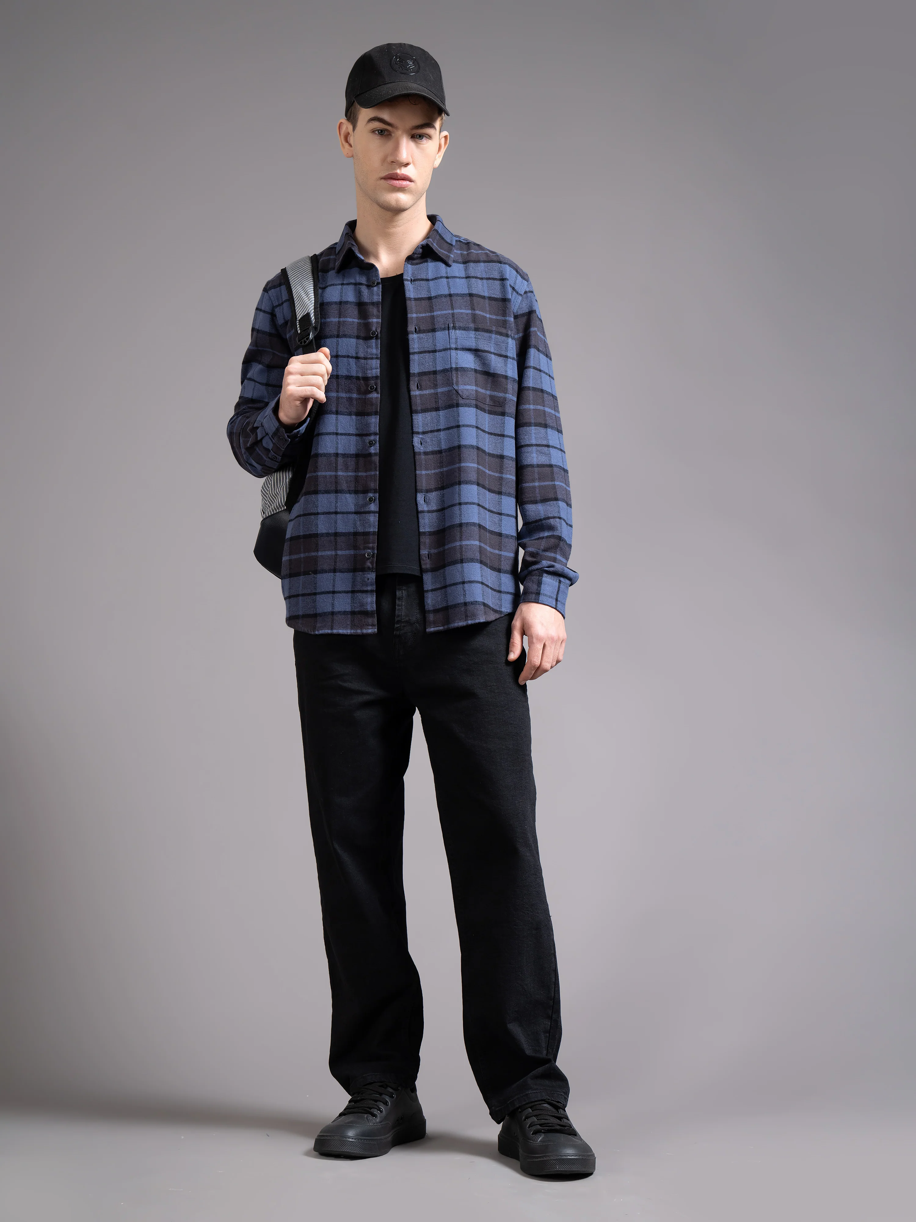 Men Navy Checked Shirt - Image 5