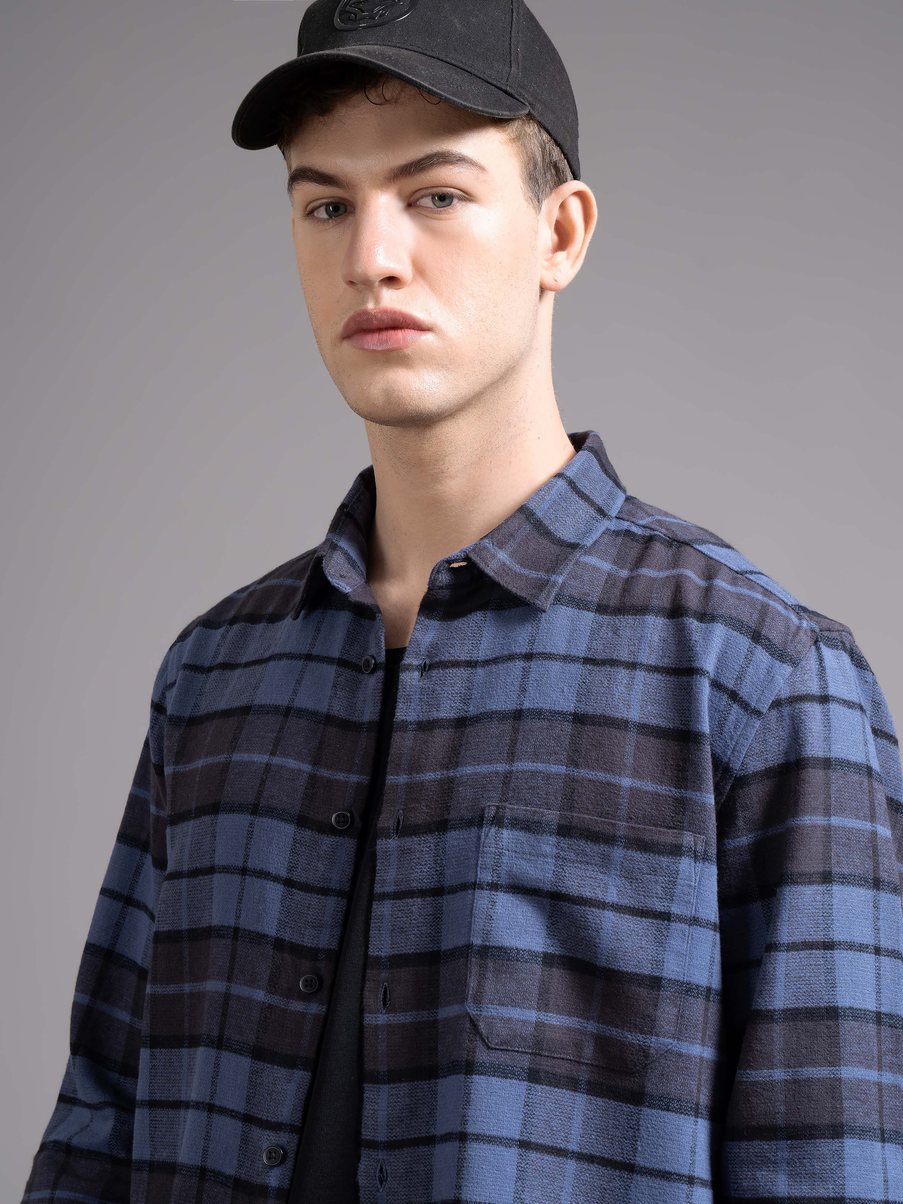 Men Navy Checked Shirt - Image 6