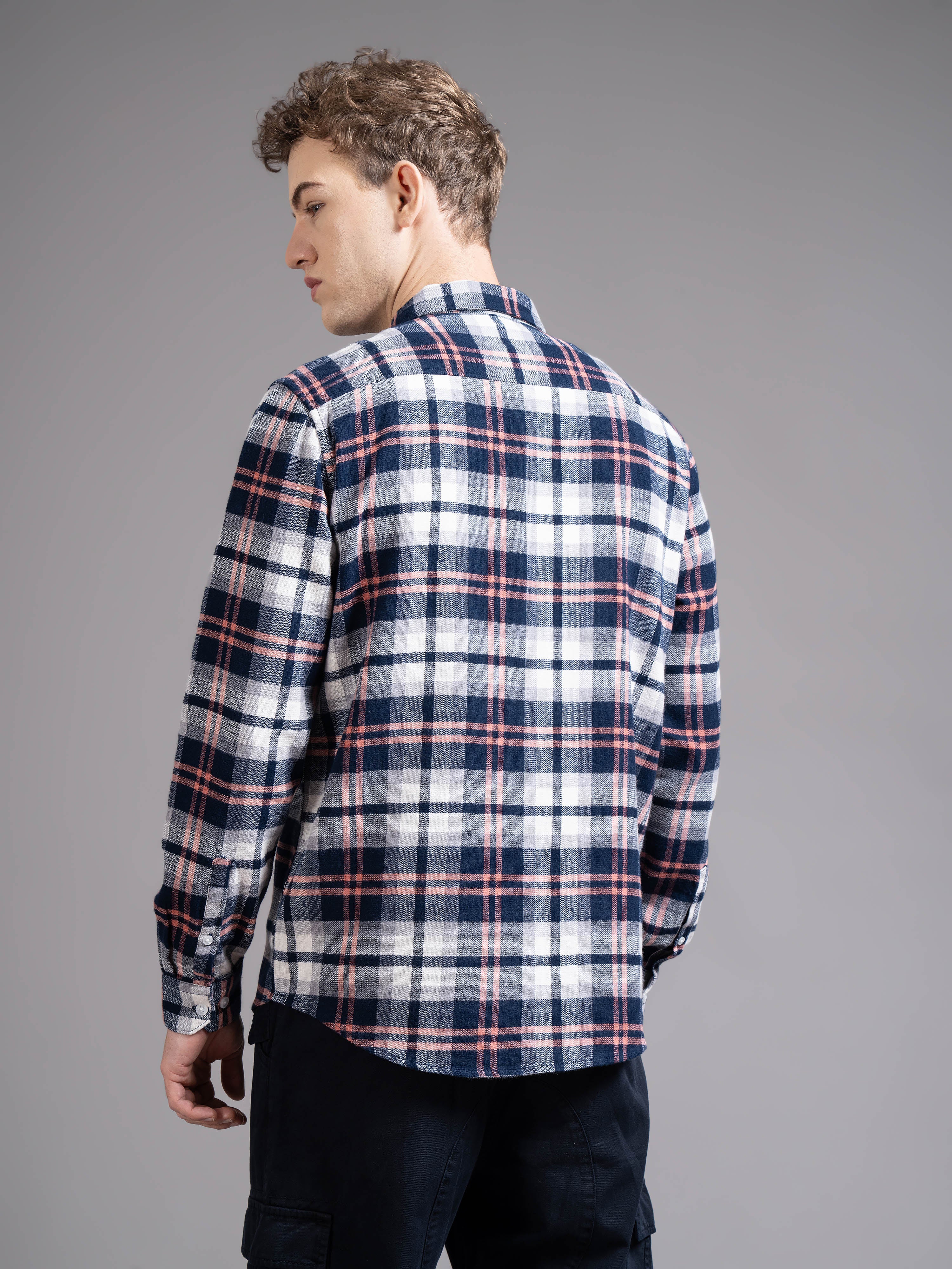 Men Navy Checked Shirt - Image 2