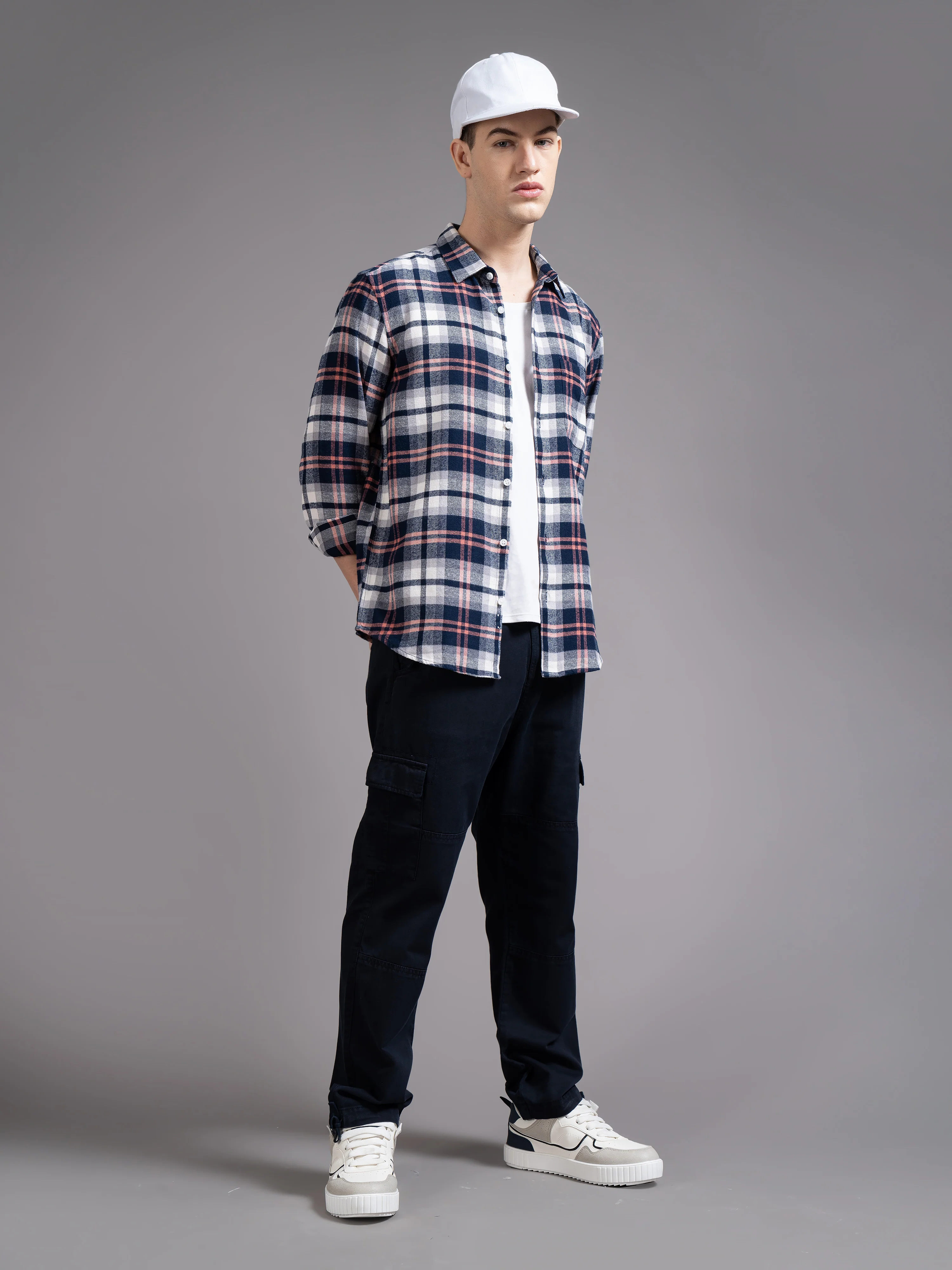 Men Navy Checked Shirt - Image 3
