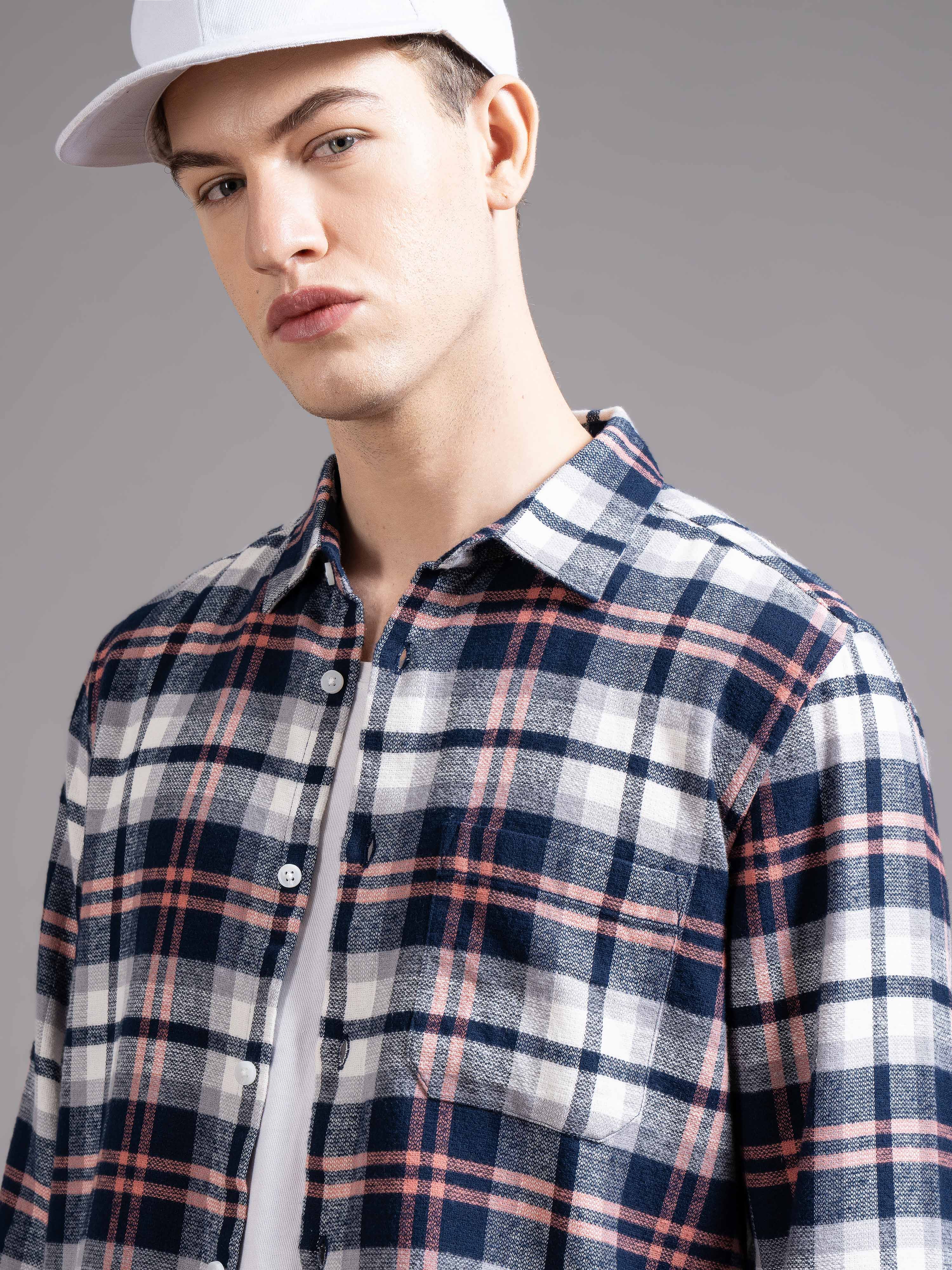 Men Navy Checked Shirt - Image 4