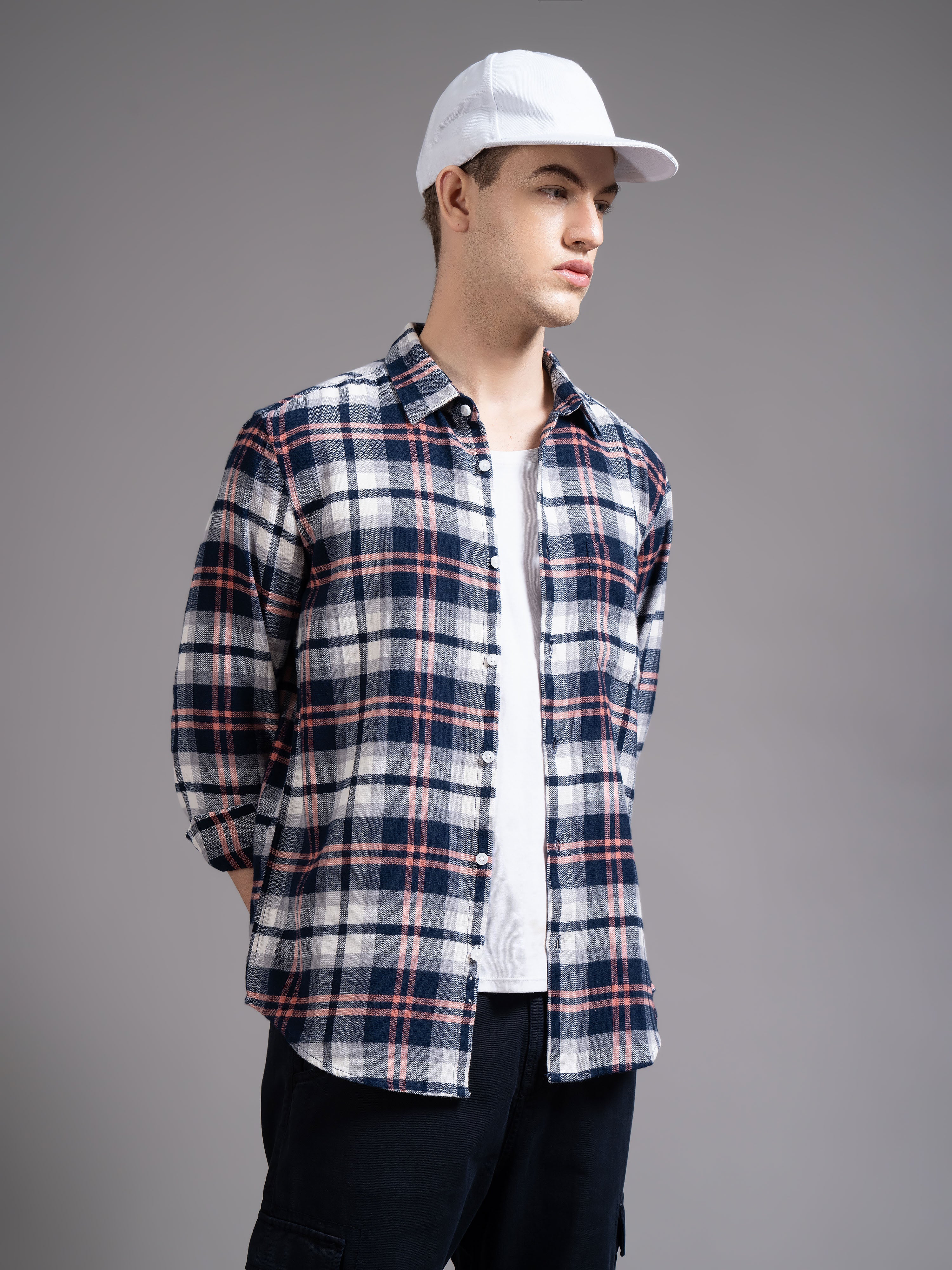 Men Navy Checked Shirt - Image 5