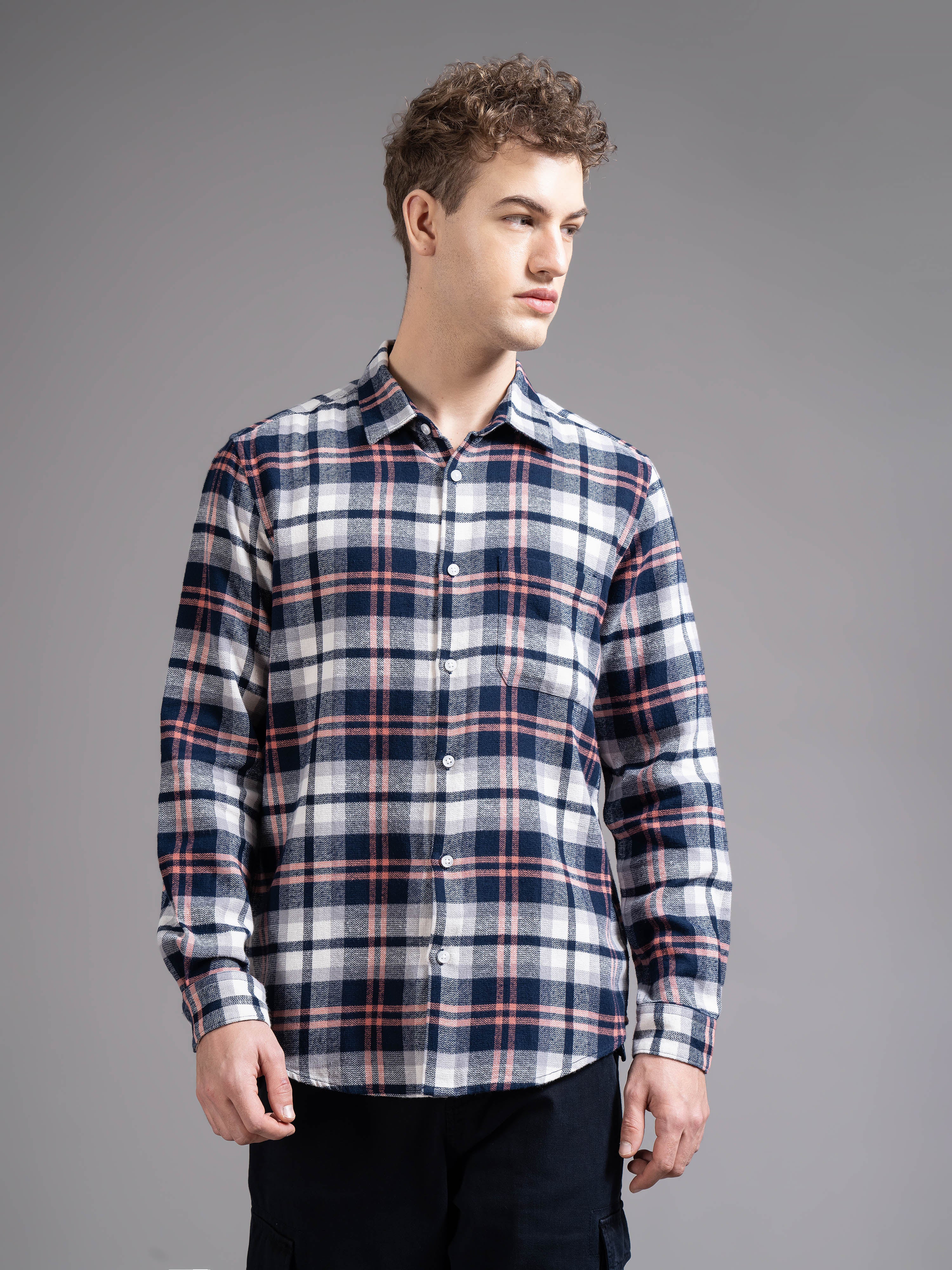 Men Navy Checked Shirt - Image 6