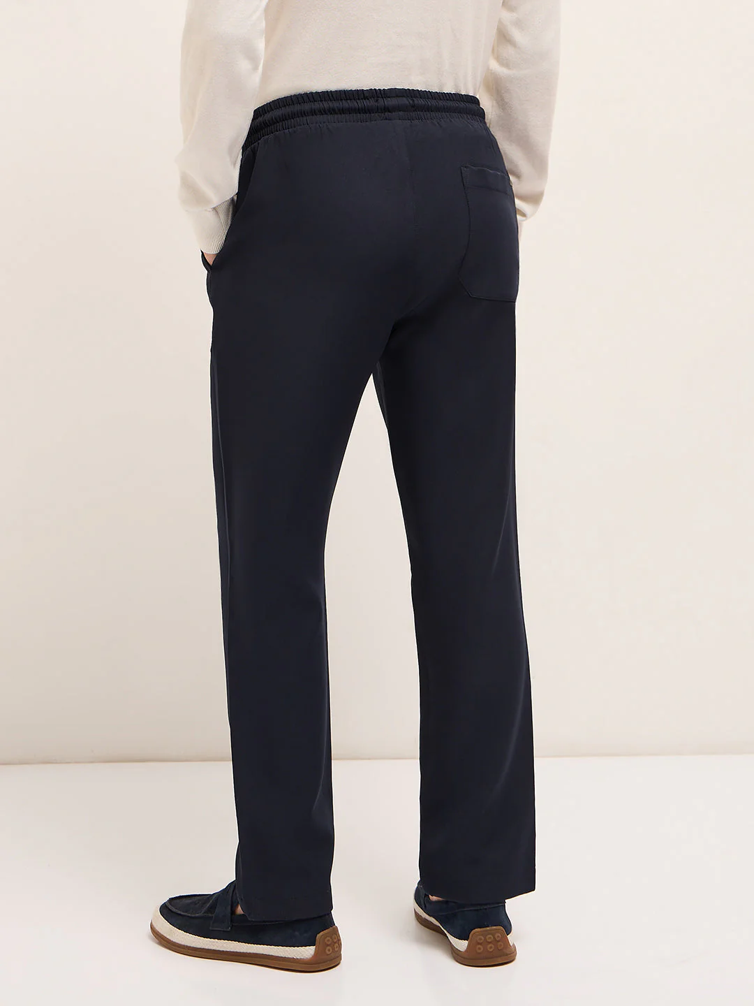 Men Navy Classic Korean-Inspired Elastic Waist Casual Trouser - Image 2