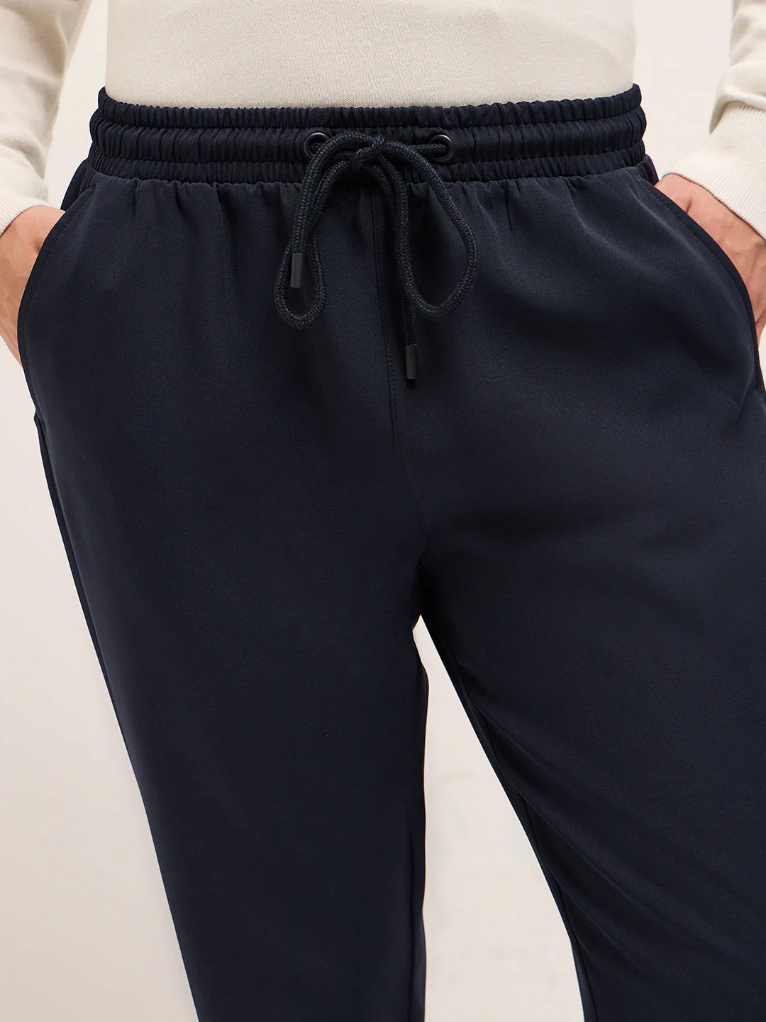 Men Navy Classic Korean-Inspired Elastic Waist Casual Trouser - Image 5