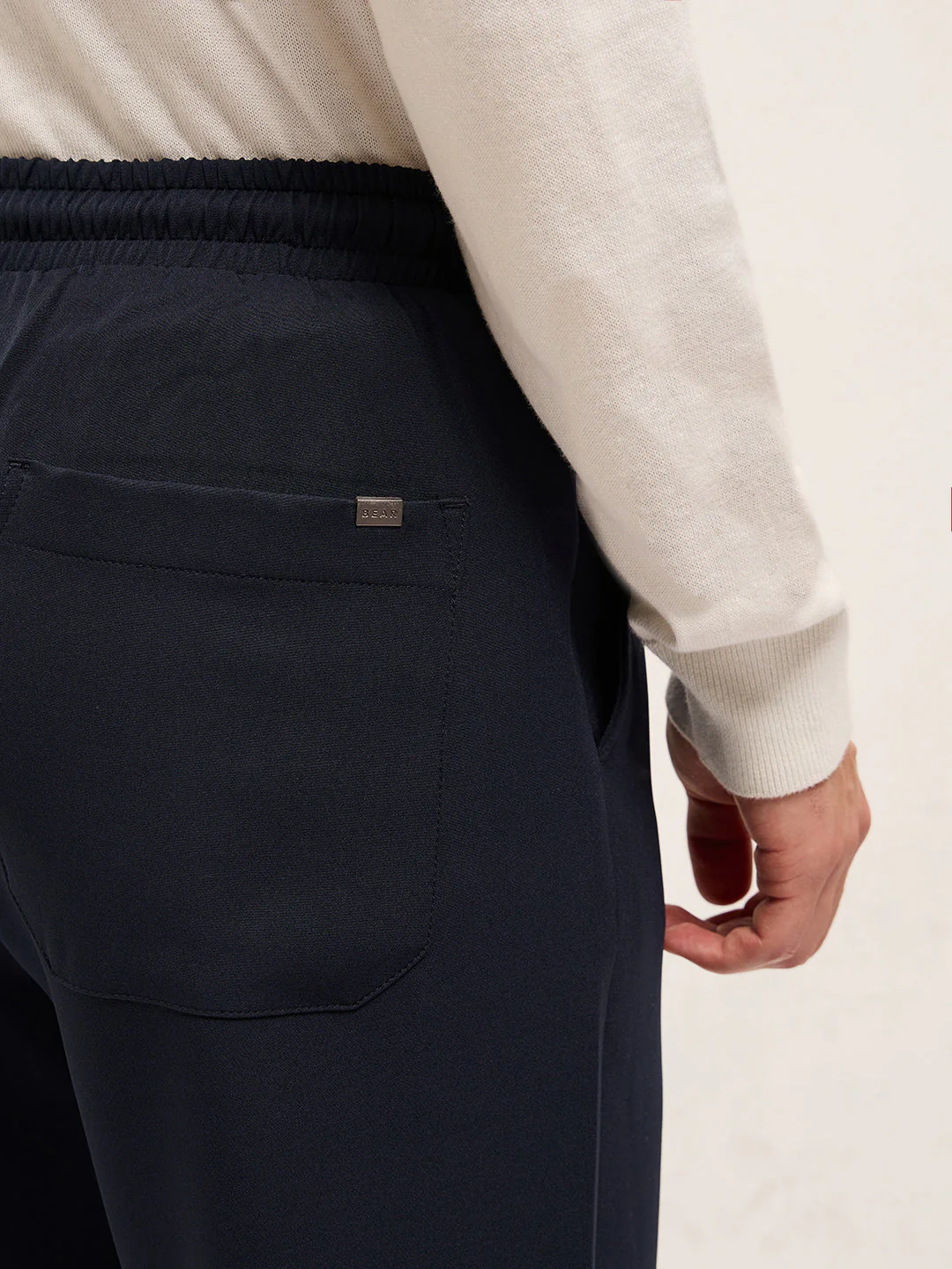 Men Navy Classic Korean-Inspired Elastic Waist Casual Trouser - Image 6