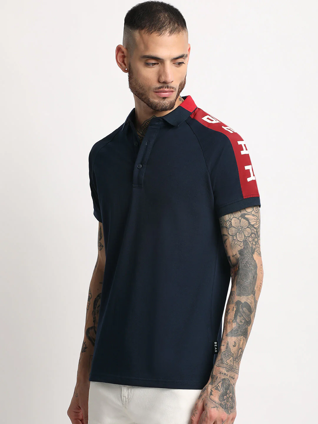 Men  Navy Colourblocked Polo T-shirt - Image 3