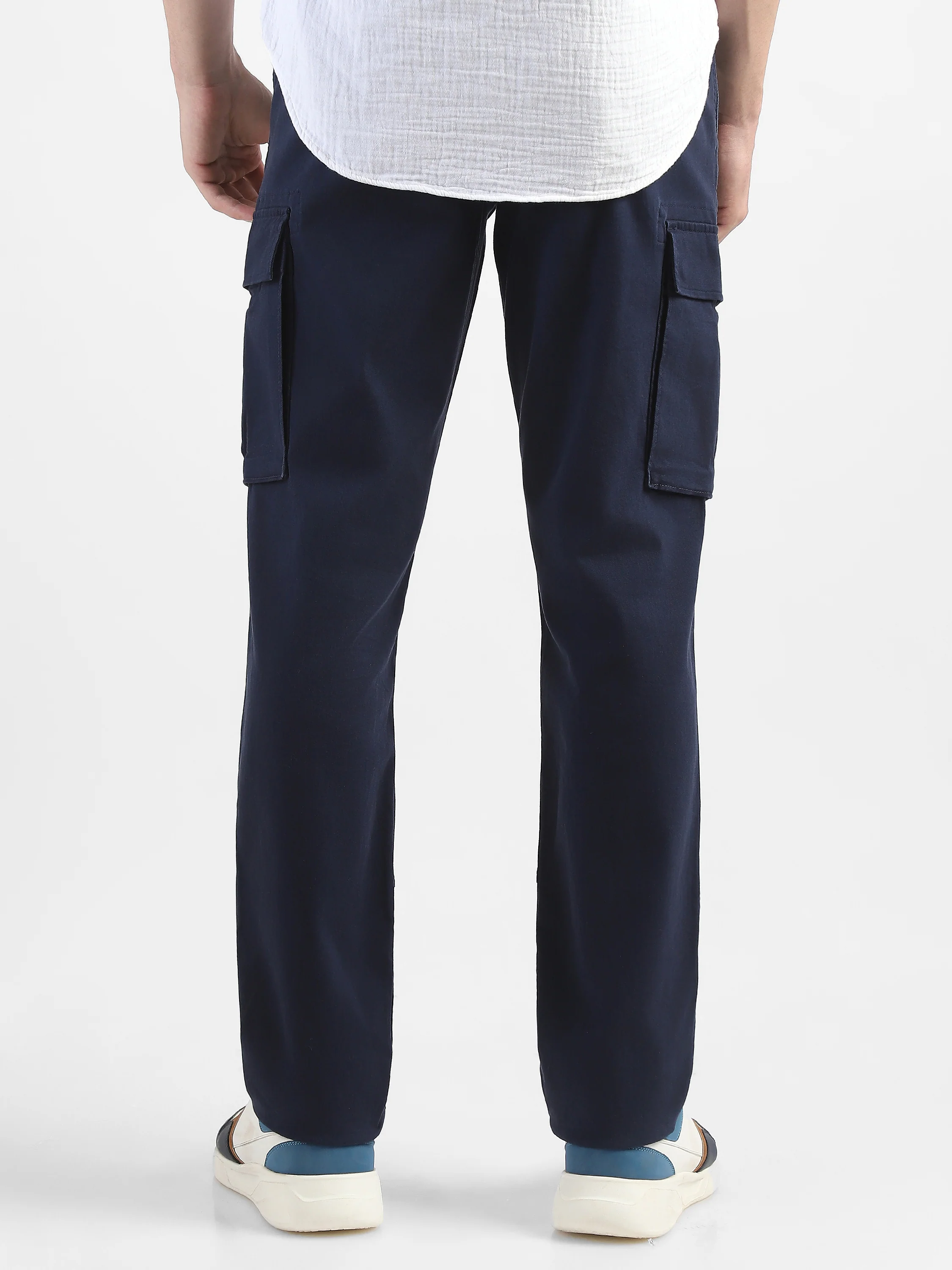Men Navy Cotton Mid Rise Cargo Pants - Image 4