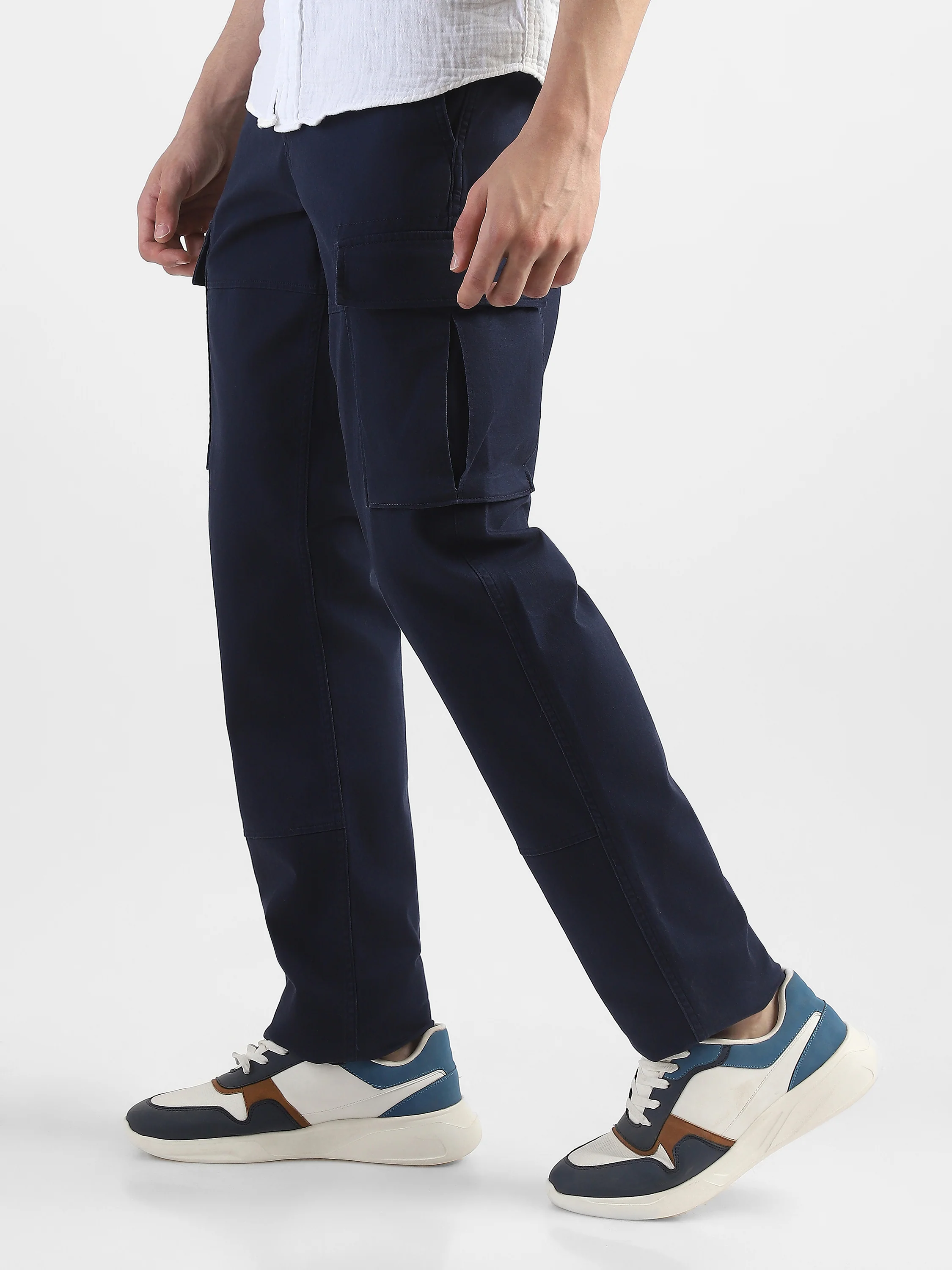Men Navy Cotton Mid Rise Cargo Pants - Image 5
