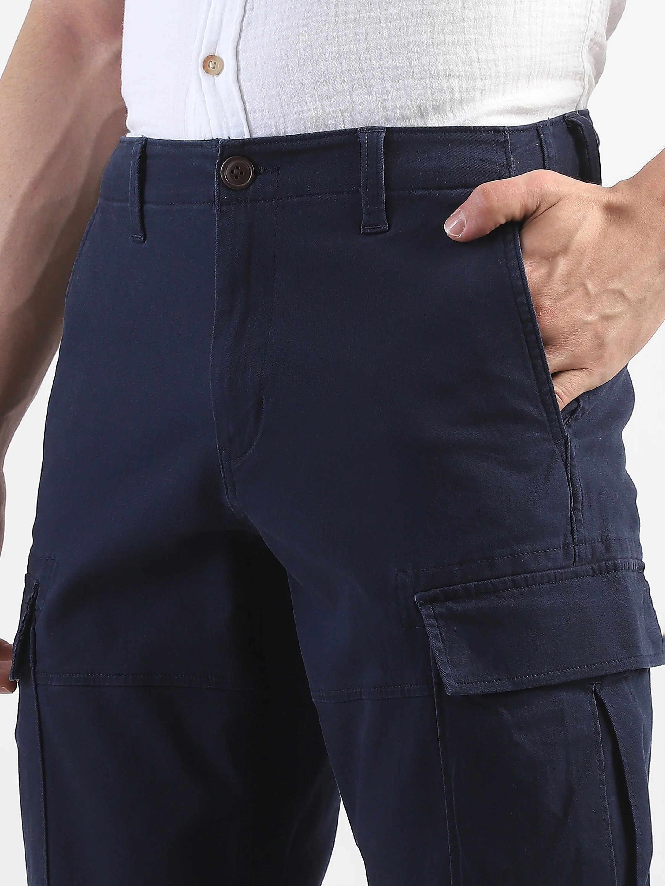 Men Navy Cotton Mid Rise Cargo Pants - Image 6
