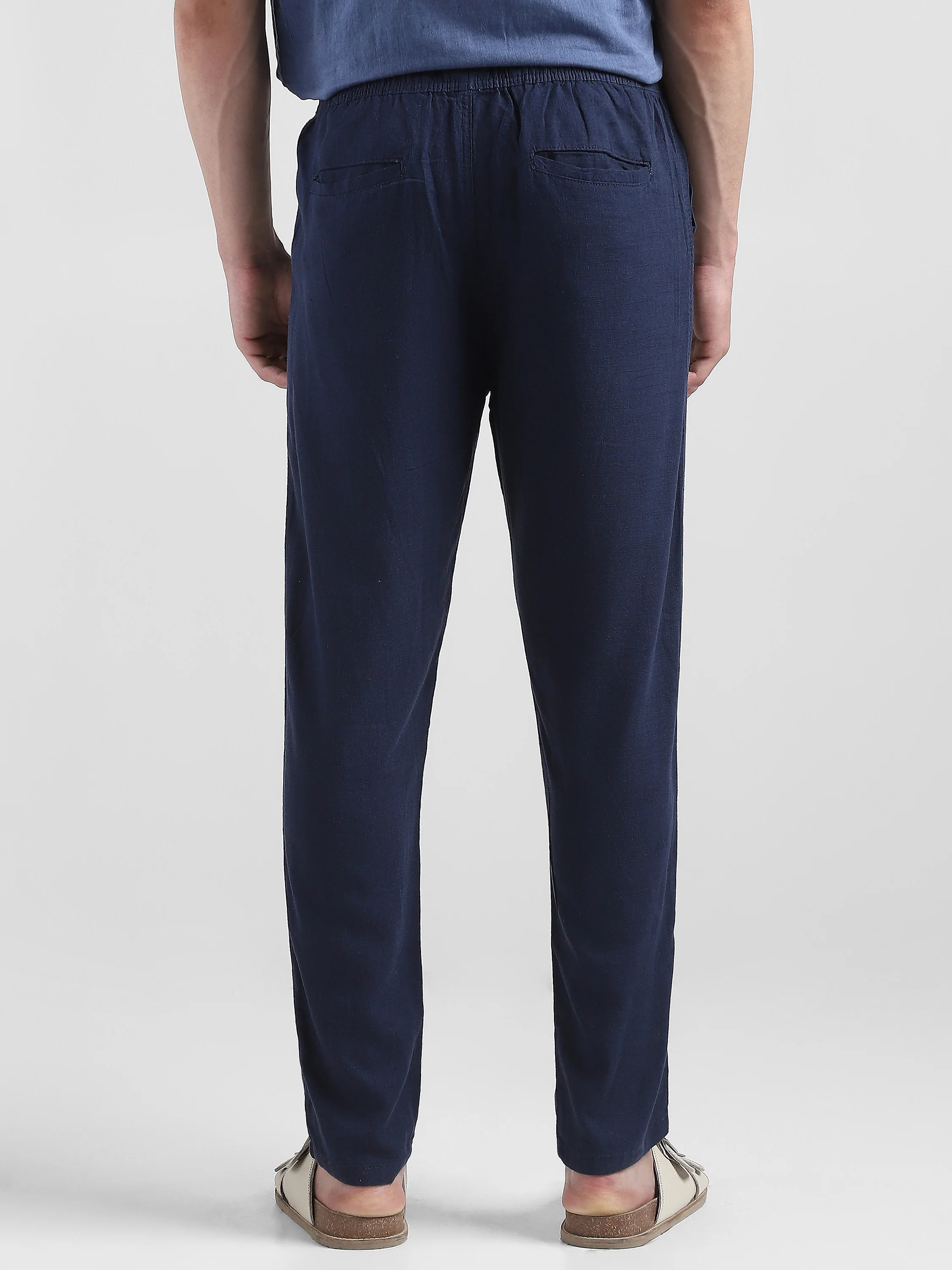 Men Navy Cotton Blend Comfort Fit Pants - Image 4