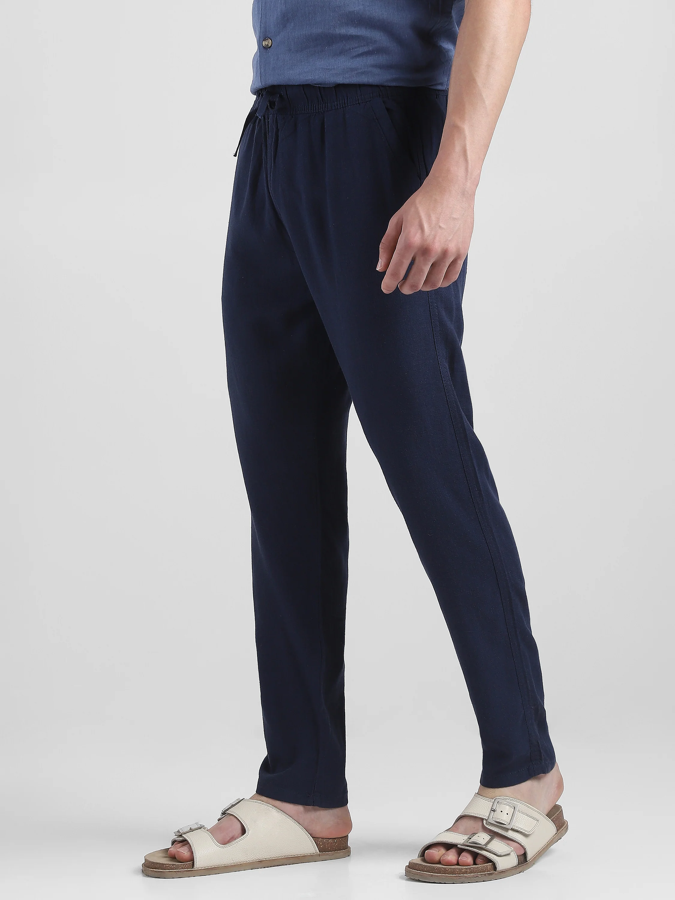 Men Navy Cotton Blend Comfort Fit Pants - Image 5