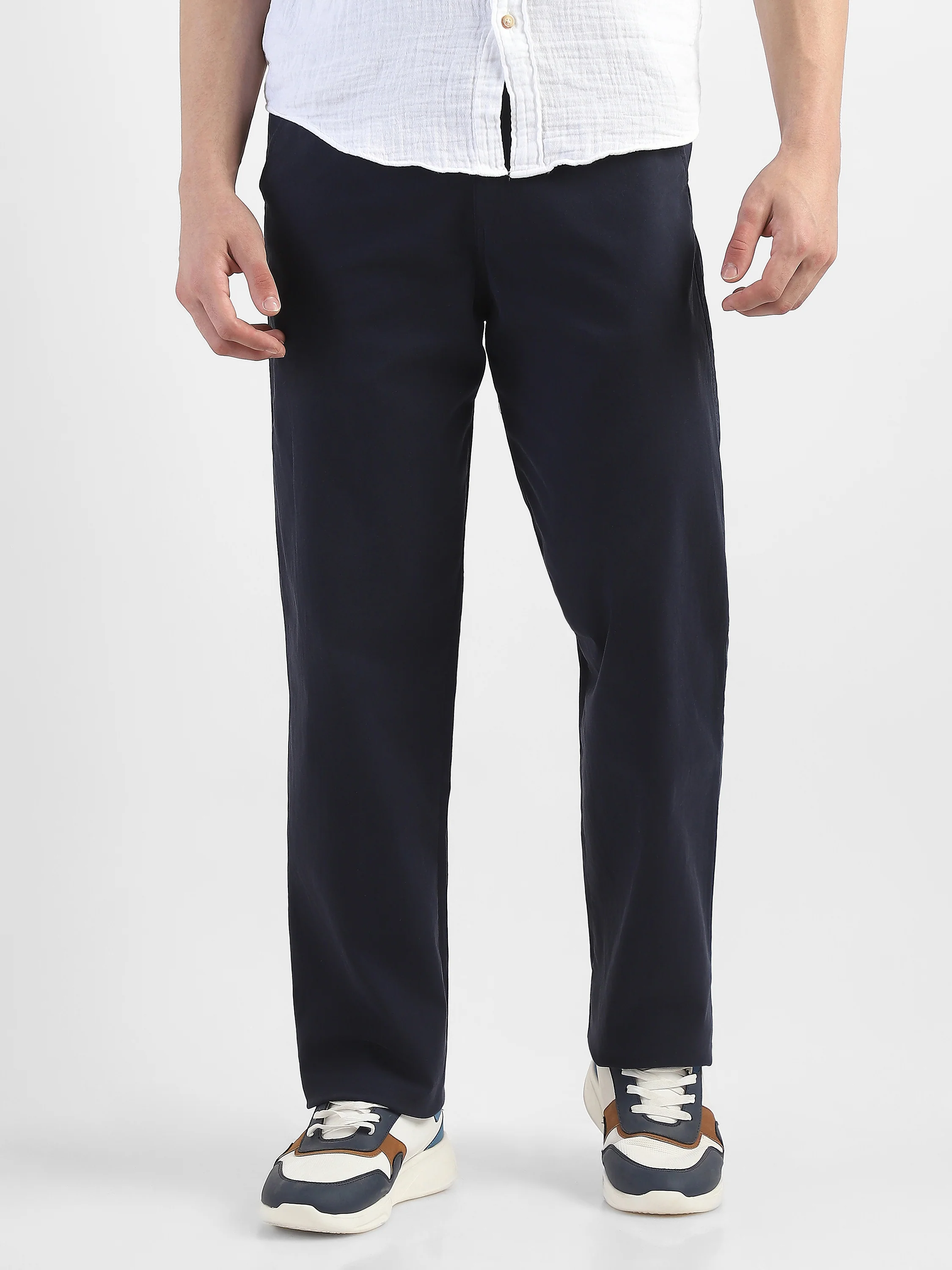 Men Navy Straight Fit Trousers