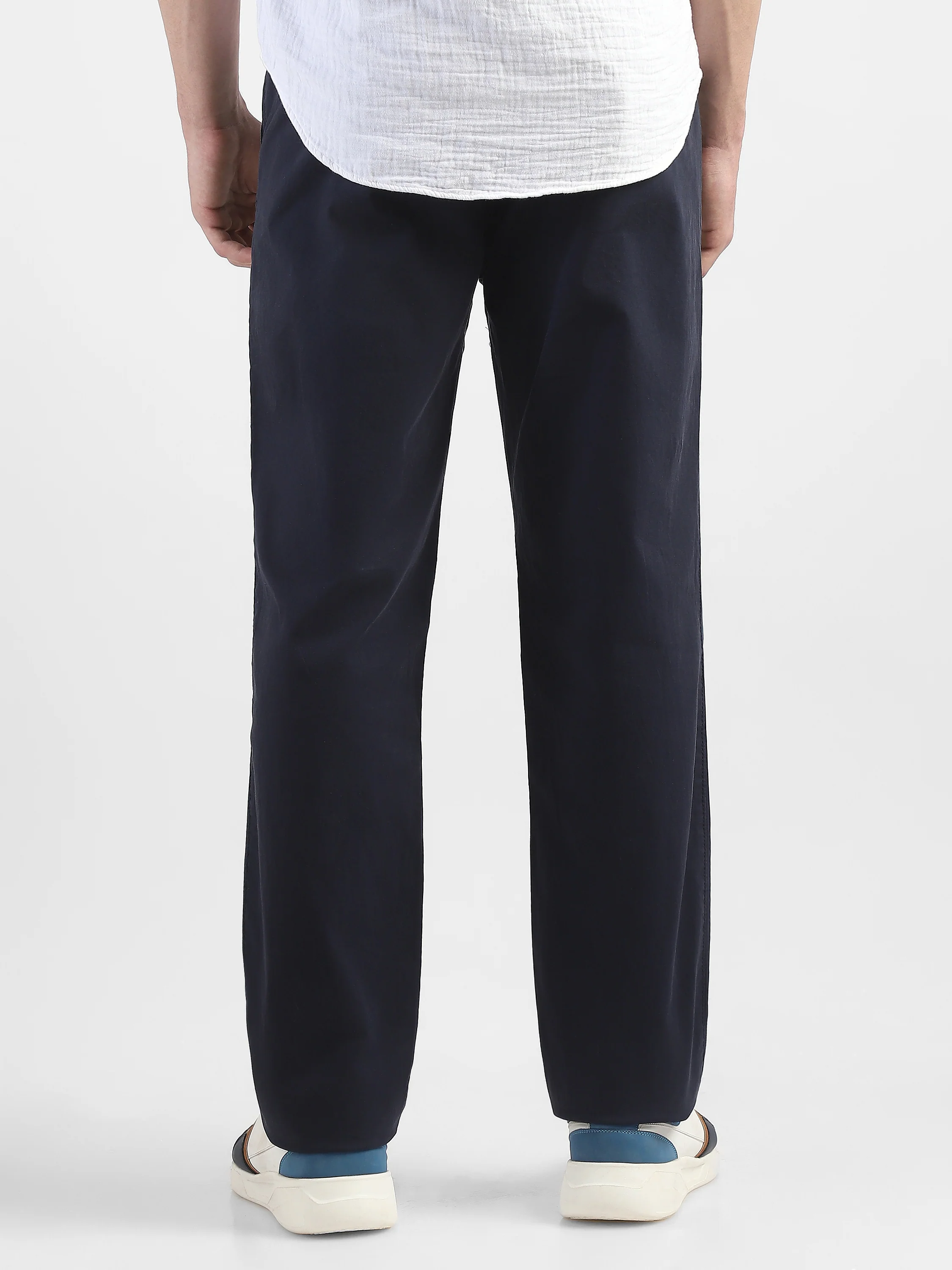 Men Navy Straight Fit Trousers - Image 4