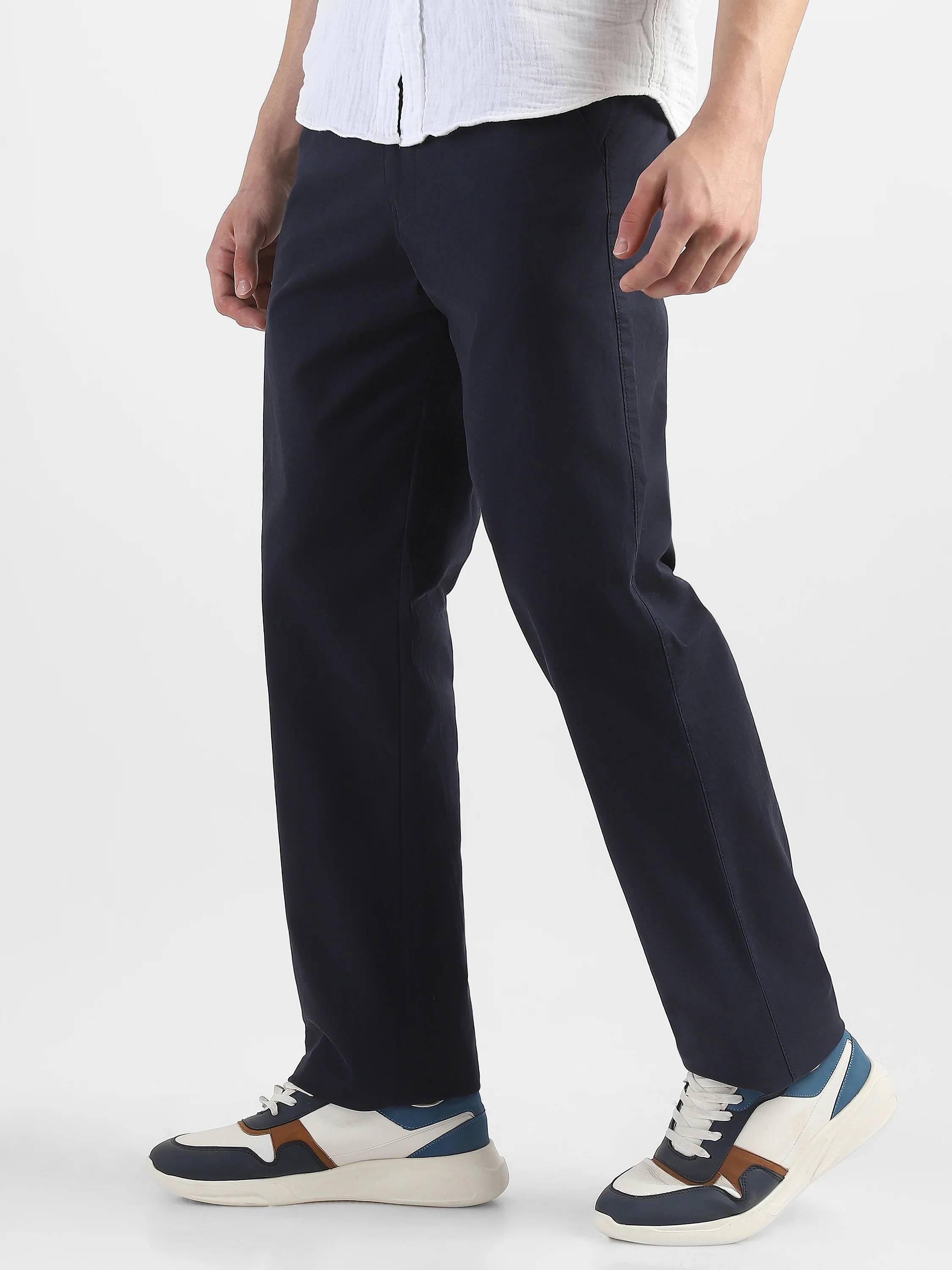 Men Navy Straight Fit Trousers - Image 5