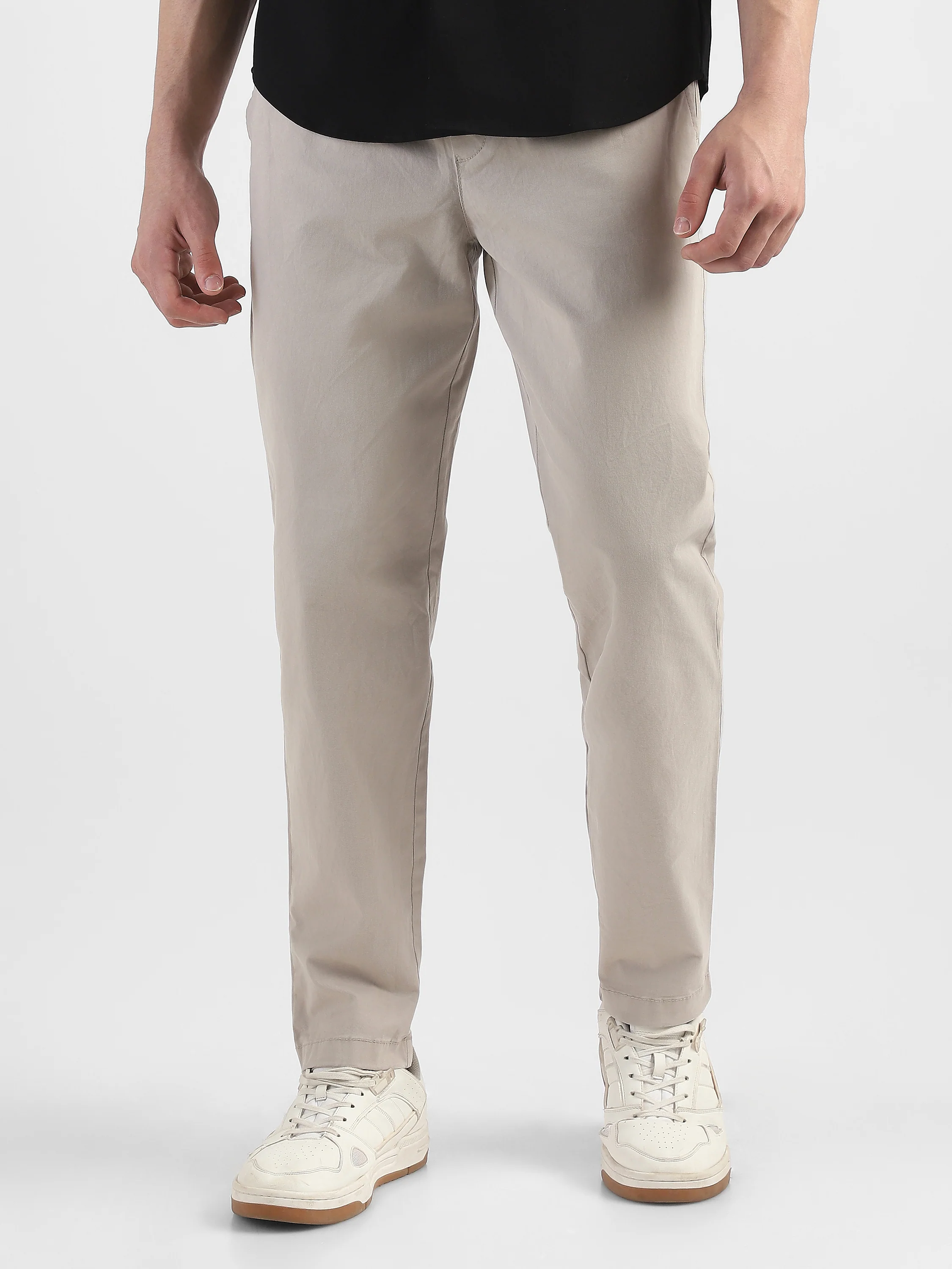 Men Beige Cotton Blend Pants