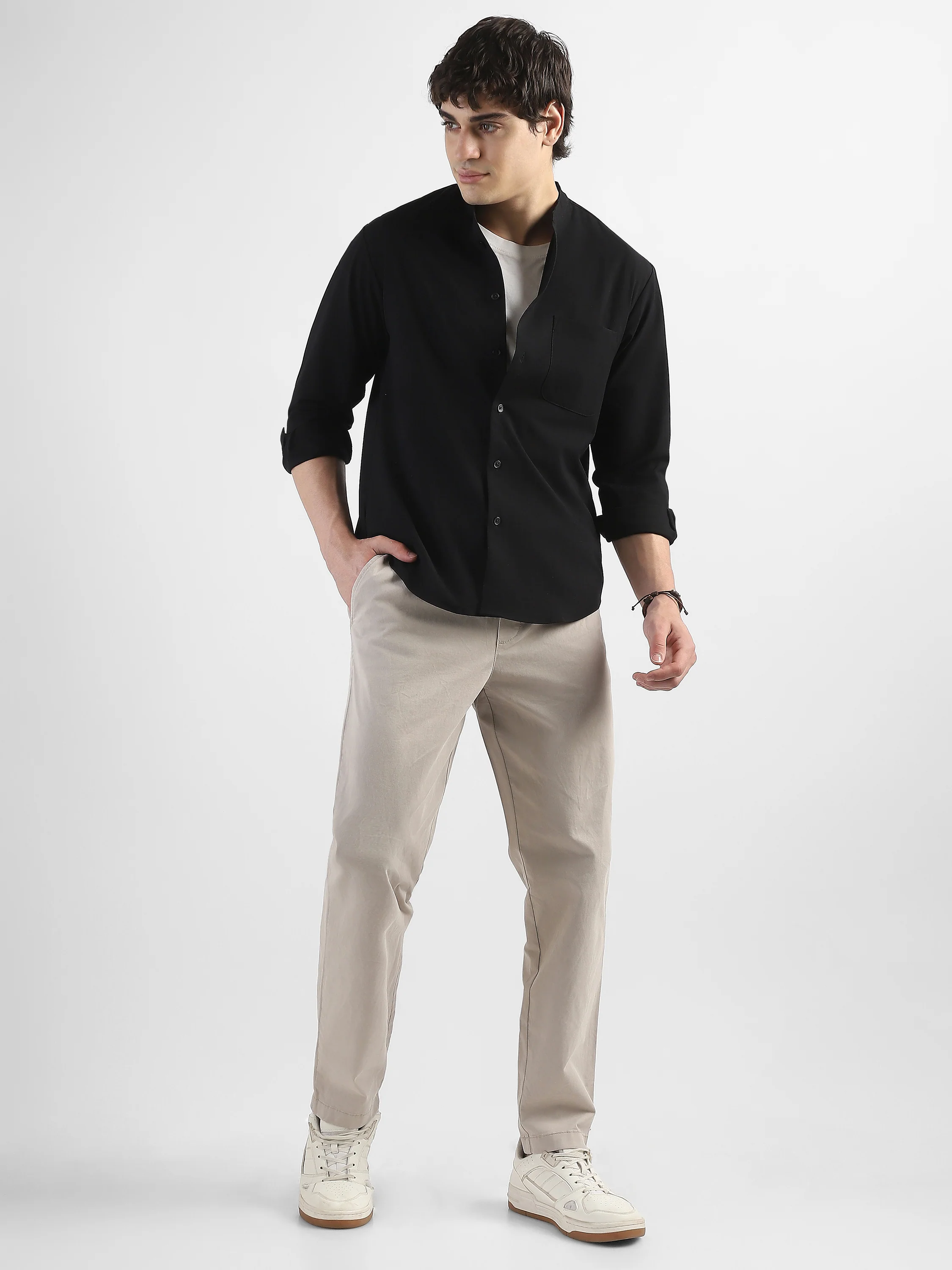 Men Beige Cotton Blend Pants - Image 2